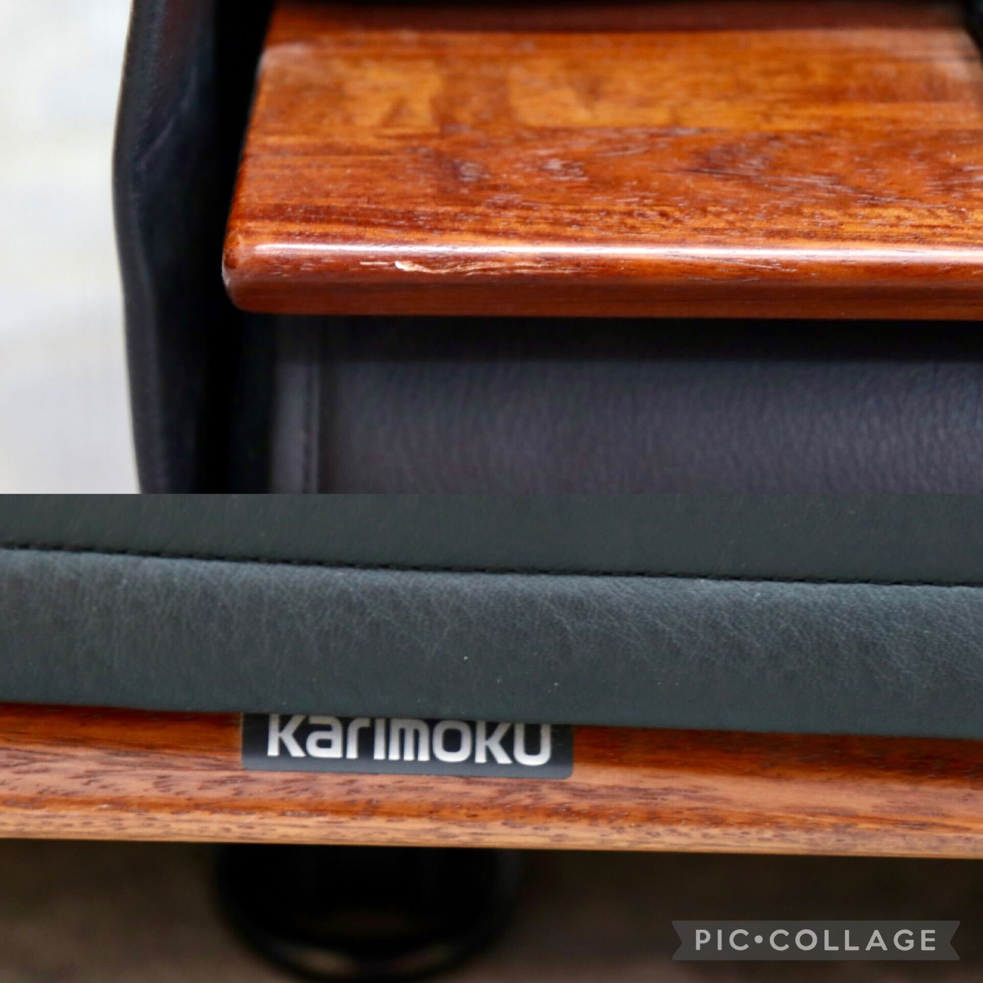 GMIK43○karimoku / カリモク vivente ビベンテ 3人掛けソファ トリプルソファ 本革 ブラック 花梨材 最高級 応接 定価約72万 美品