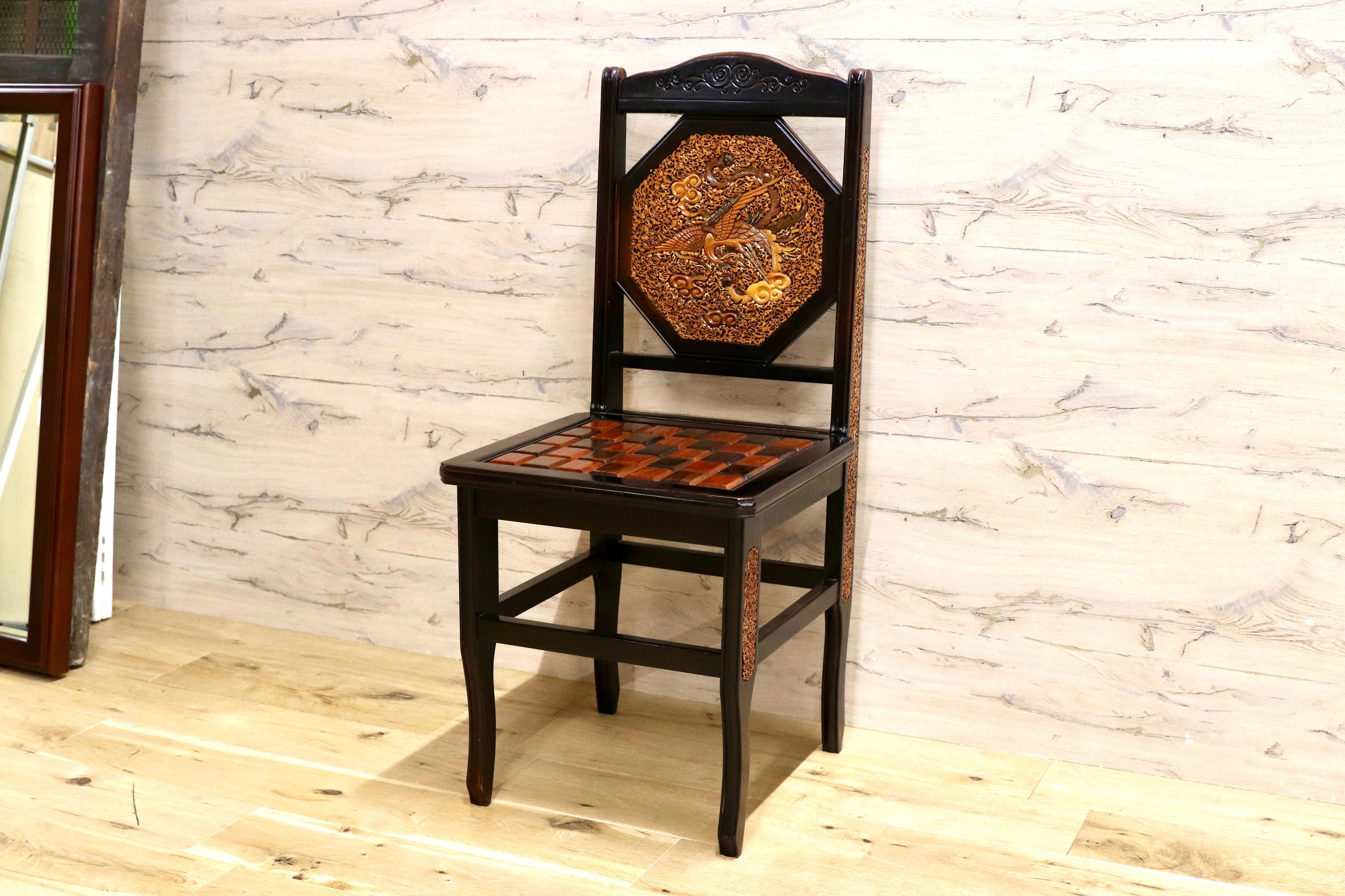 GMIK830B○最高級 中国美術 ダイニングチェア 椅子 チェア 唐木 和モダン アンティーク 綿密細工 稀少