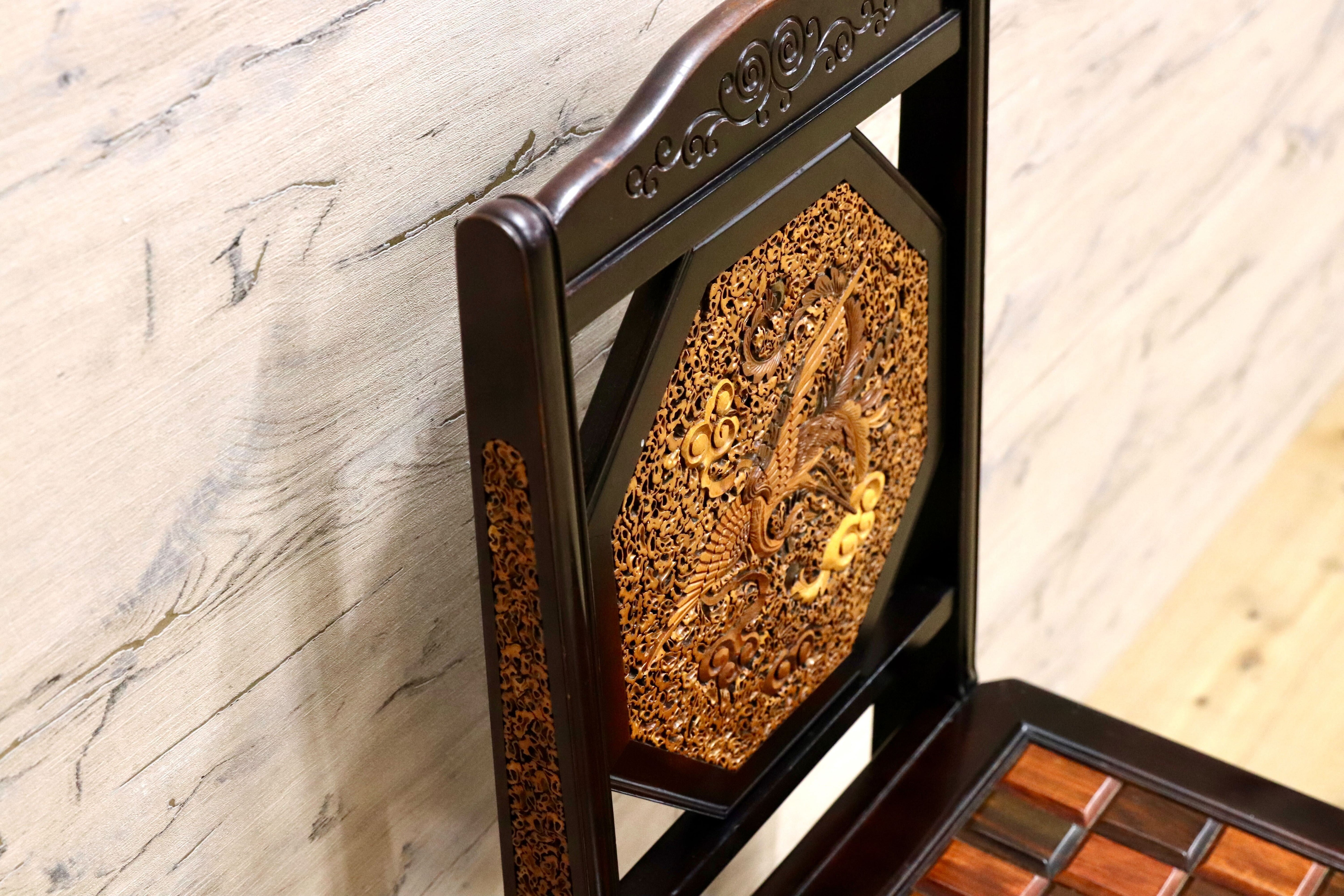 GMIK830B○最高級 中国美術 ダイニングチェア 椅子 チェア 唐木 和モダン アンティーク 綿密細工 稀少