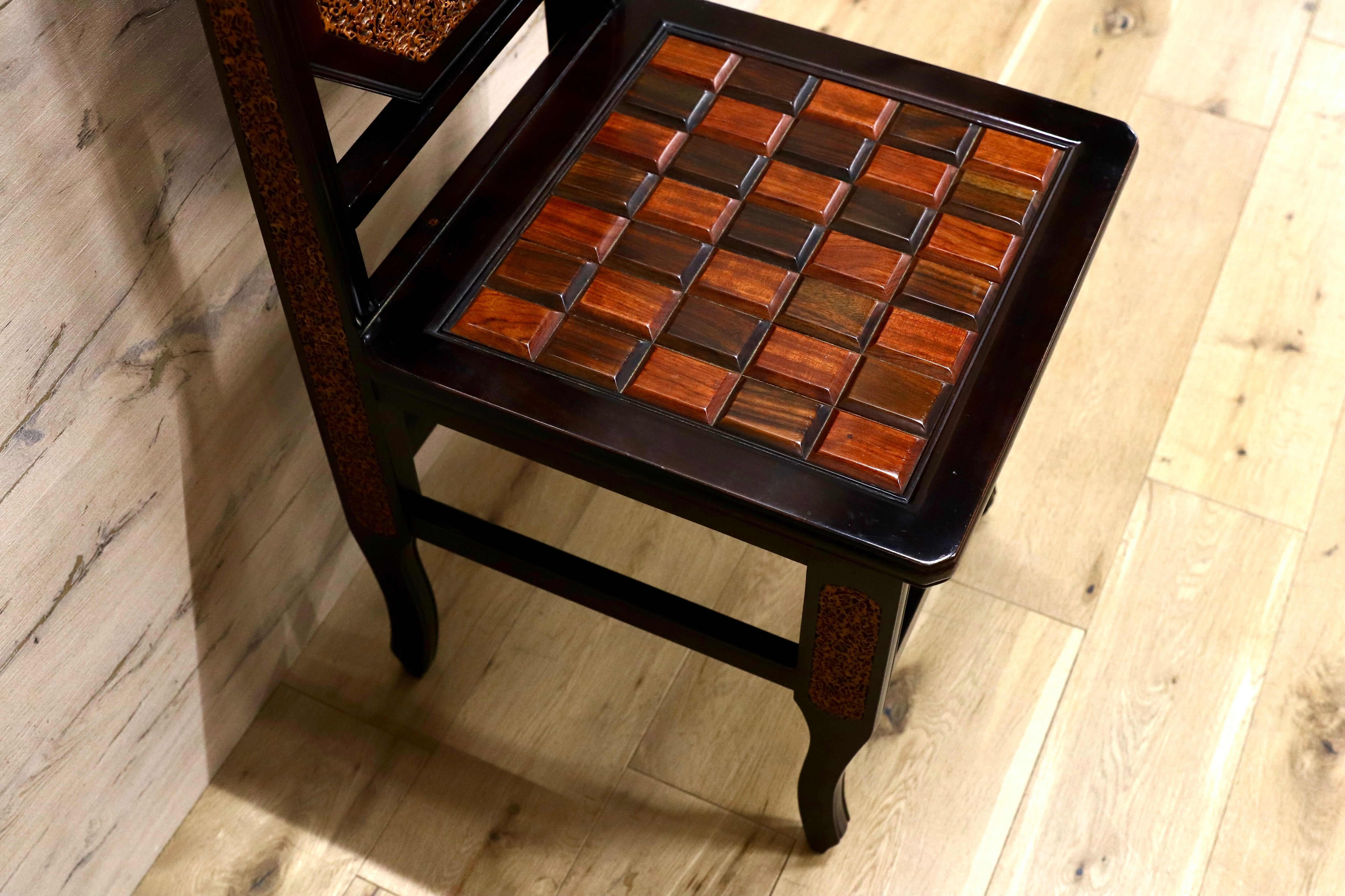 GMIK830B○最高級 中国美術 ダイニングチェア 椅子 チェア 唐木 和モダン アンティーク 綿密細工 稀少