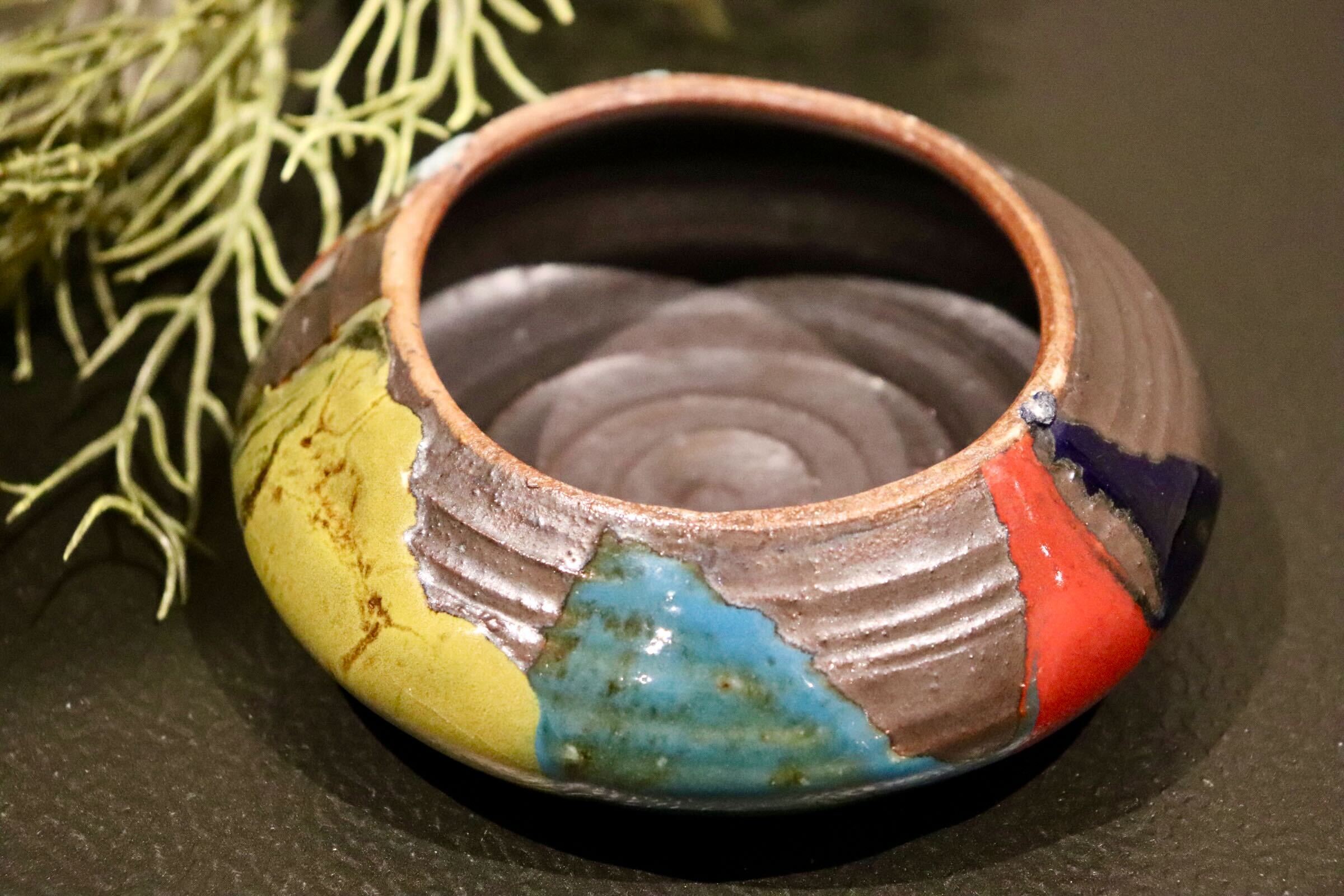 GMIO361◯丹文窯 丹波焼 彩色台皿 陶器 茶器 伝統工芸 丹波篠山 未使用