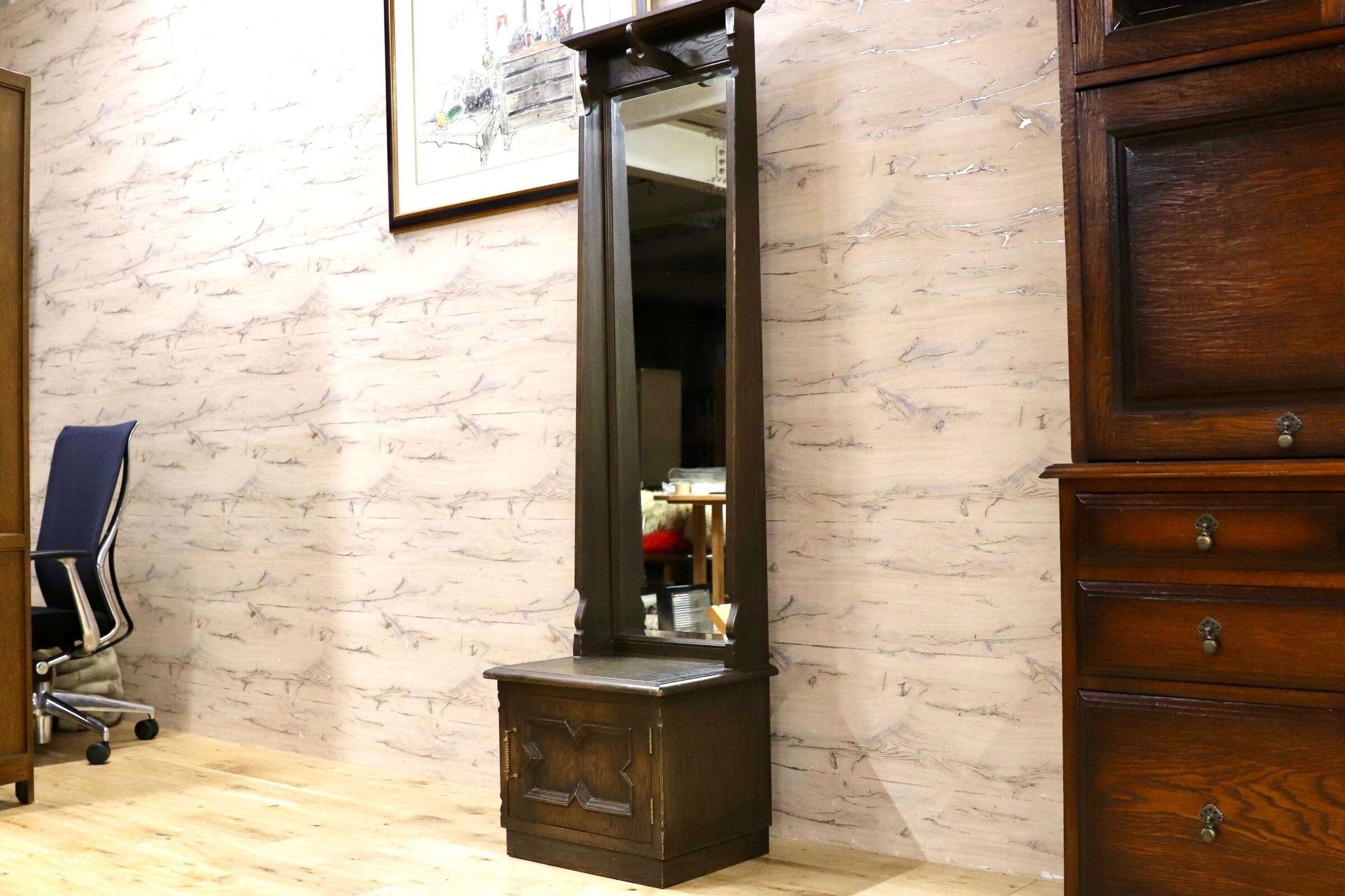 GMIK822○永田良介商店 ドレッサー 鏡台 和家具 和製アンティーク 昭和レトロ 楢材 民芸 クラシック カントリー 稀少