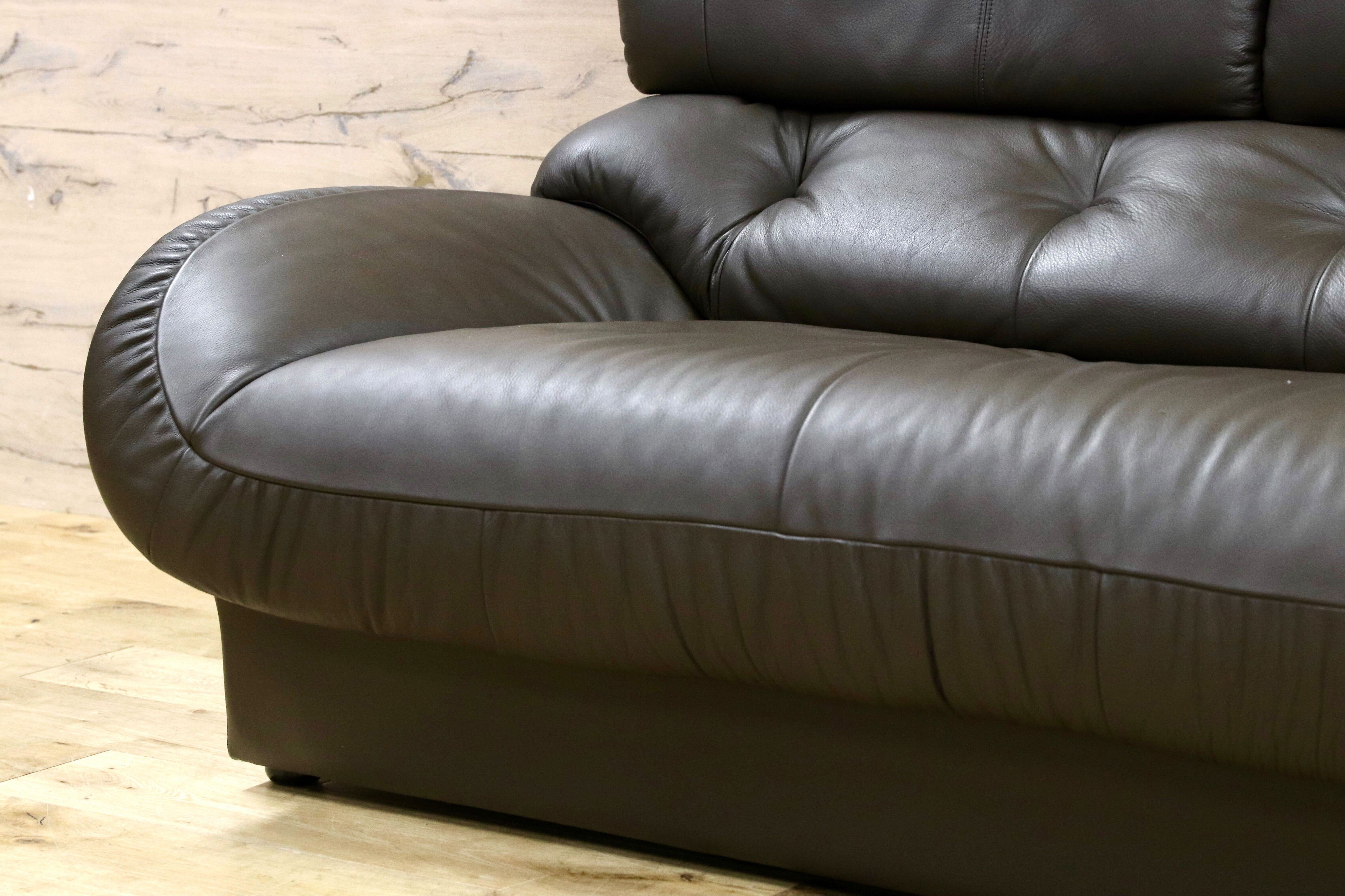 GMHS521○karimoku / カリモク 3人掛けソファ トリプルソファ 長椅子 本革 グレー 国産家具 約33万