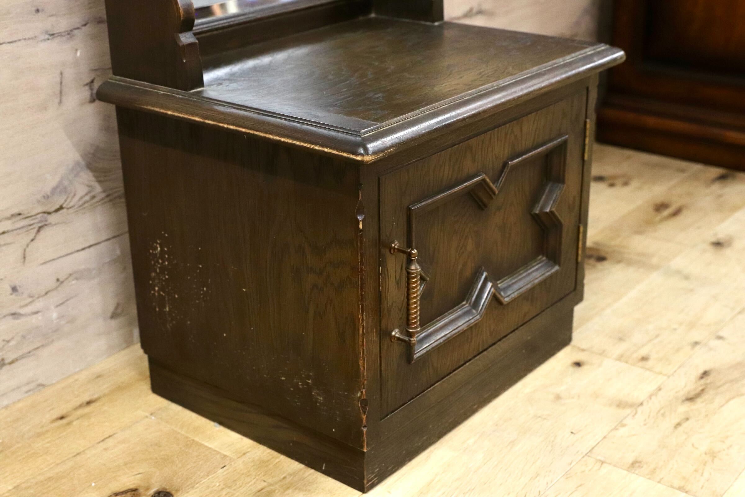 GMIK822○永田良介商店 ドレッサー 鏡台 和家具 和製アンティーク 昭和レトロ 楢材 民芸 クラシック カントリー 稀少