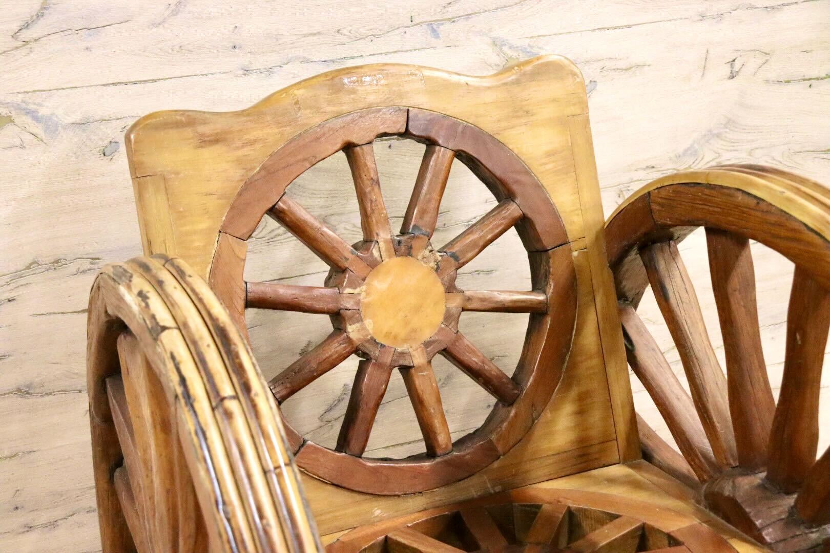 GMGS59○車輪デザインベンチ アジアン 家具 ロッキングチェア 木製 インテリア 店舗什器 ガーデン アンティーク ヴィンテージ