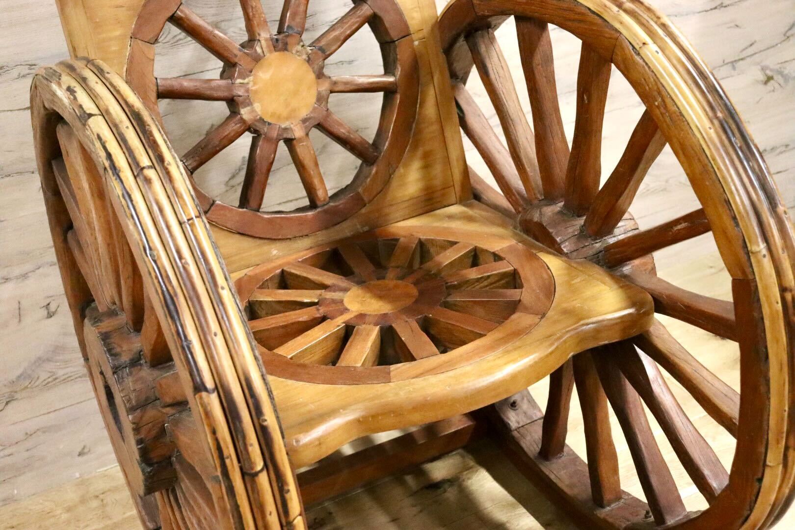 GMGS59○車輪デザインベンチ アジアン 家具 ロッキングチェア 木製 インテリア 店舗什器 ガーデン アンティーク ヴィンテージ