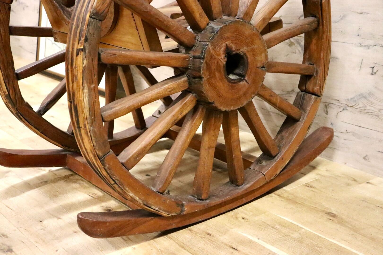 GMGS59○車輪デザインベンチ アジアン 家具 ロッキングチェア 木製 インテリア 店舗什器 ガーデン アンティーク ヴィンテージ