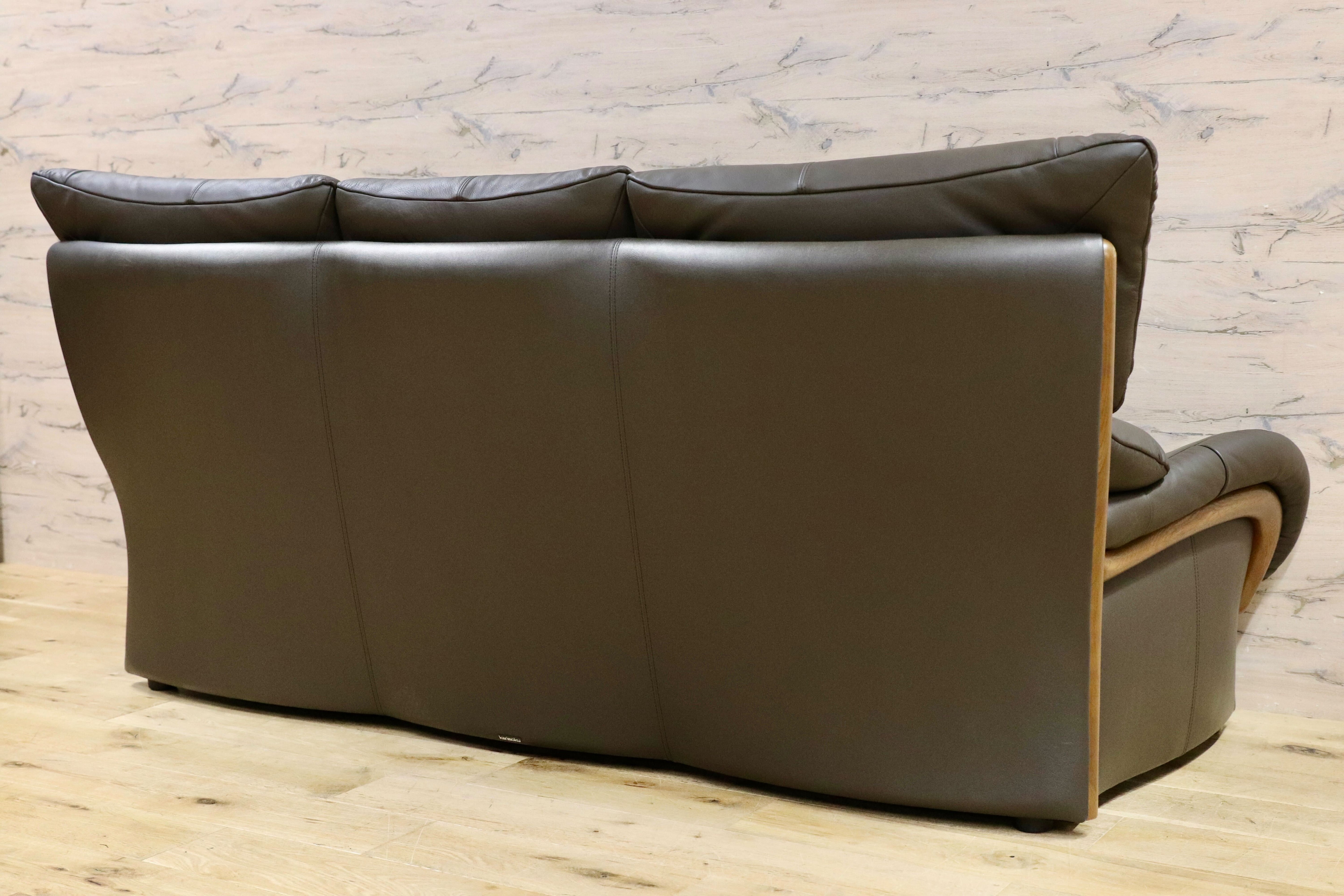 GMHS521○karimoku / カリモク 3人掛けソファ トリプルソファ 長椅子 本革 グレー 国産家具 約33万