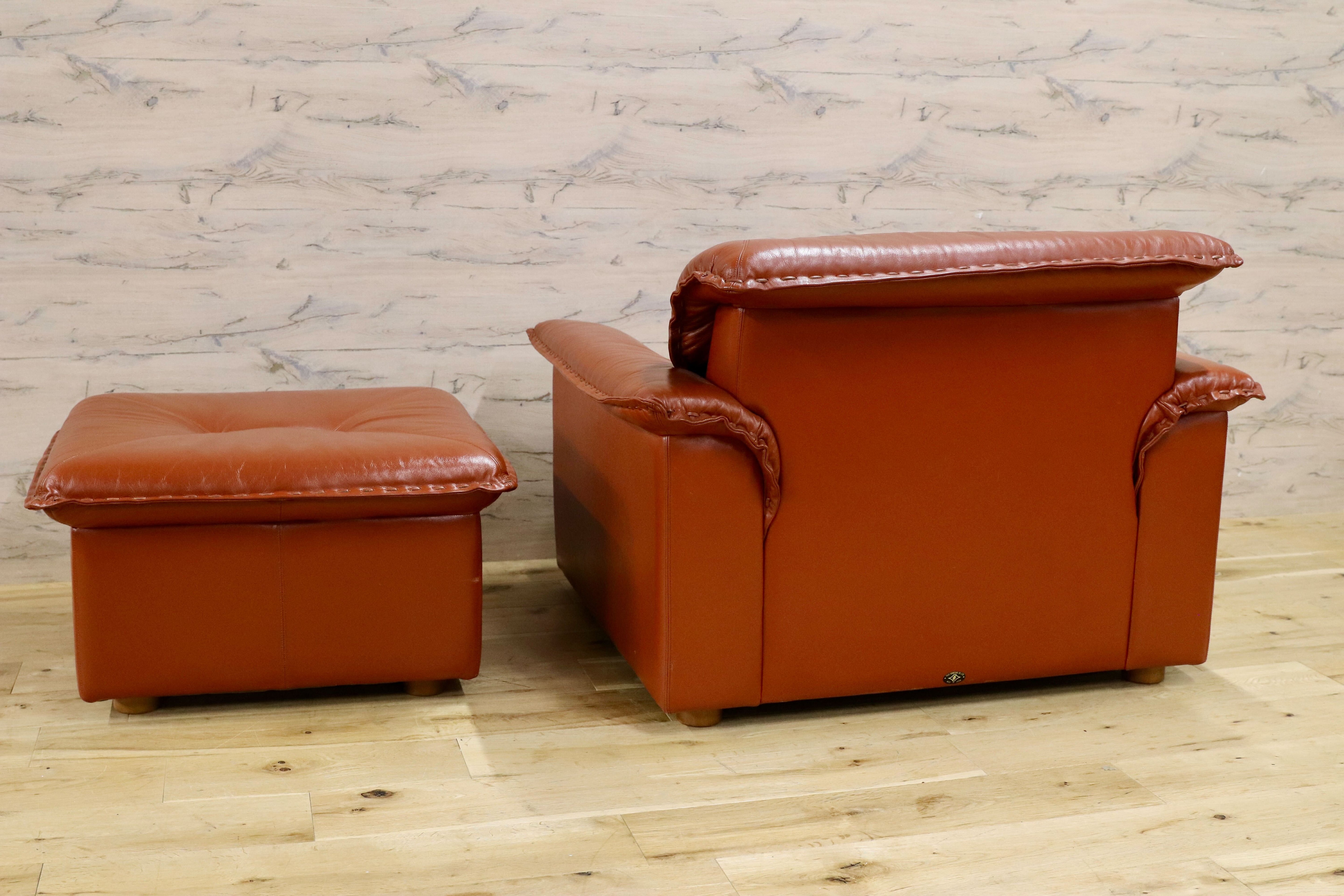GMJS14A○冨士ファニチア / FUJI FURNITURE ラウンジチェア オットマン 本革 日本製 ヴィンテージ ラウンジソファ ジャパニーズモダン 稀少