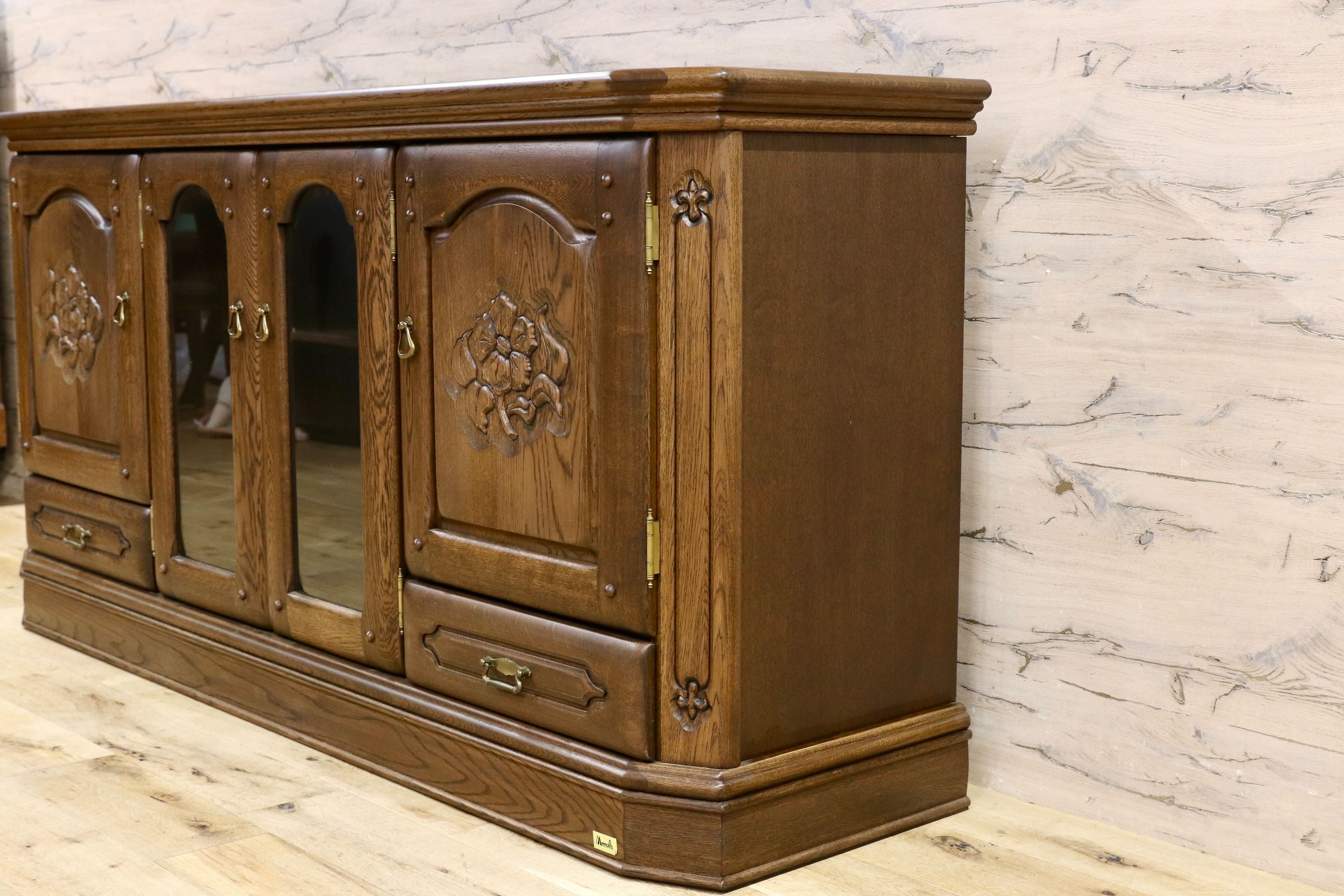 GMHK662○河本家具 / Molis 旭川家具 サイドボード リビングボード クラシック キャビネット オーク無垢材 レトロ ヴィンテージ