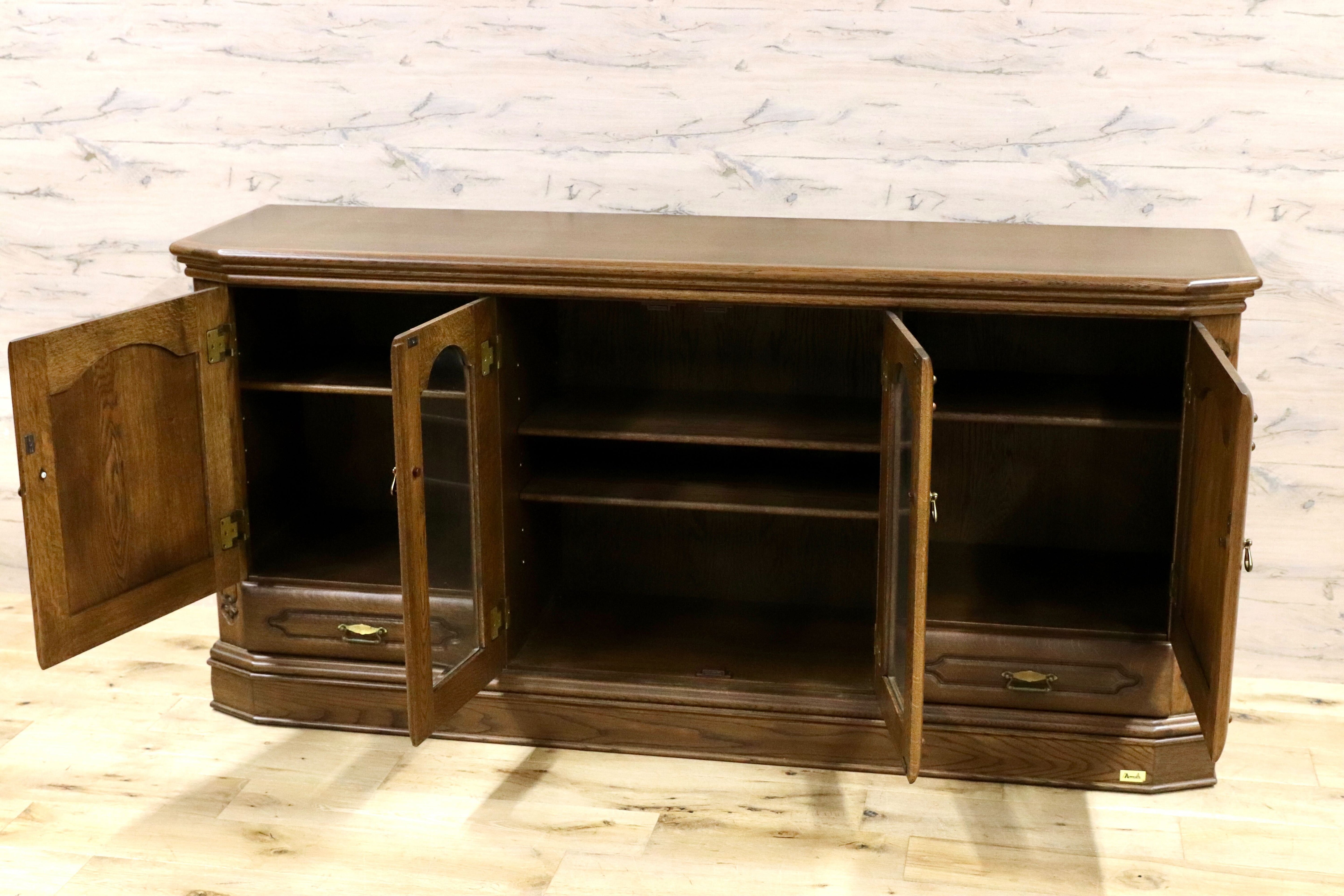 GMHK662○河本家具 / Molis 旭川家具 サイドボード リビングボード クラシック キャビネット オーク無垢材 レトロ ヴィンテージ