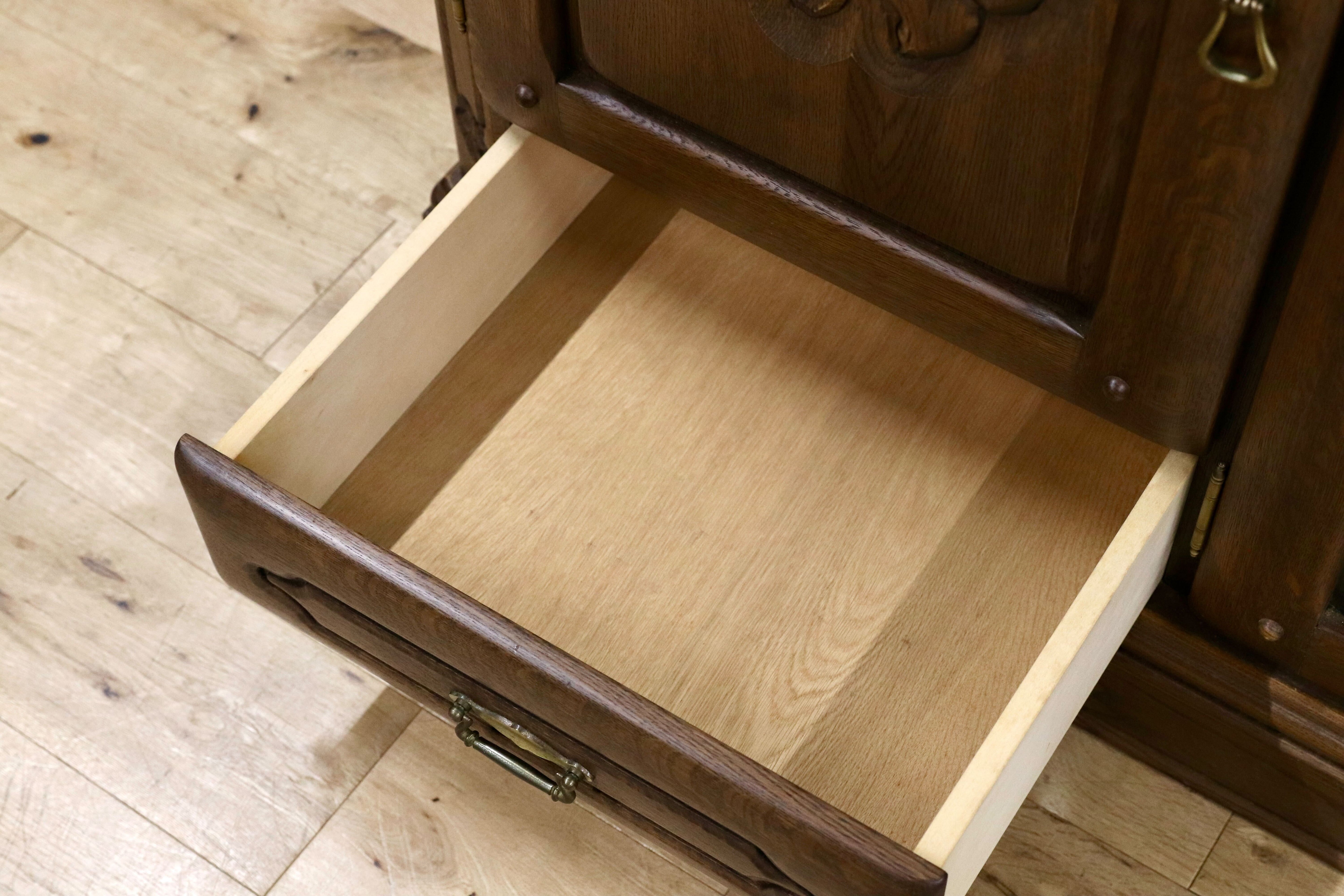 GMHK662○河本家具 / Molis 旭川家具 サイドボード リビングボード クラシック キャビネット オーク無垢材 レトロ ヴィンテージ