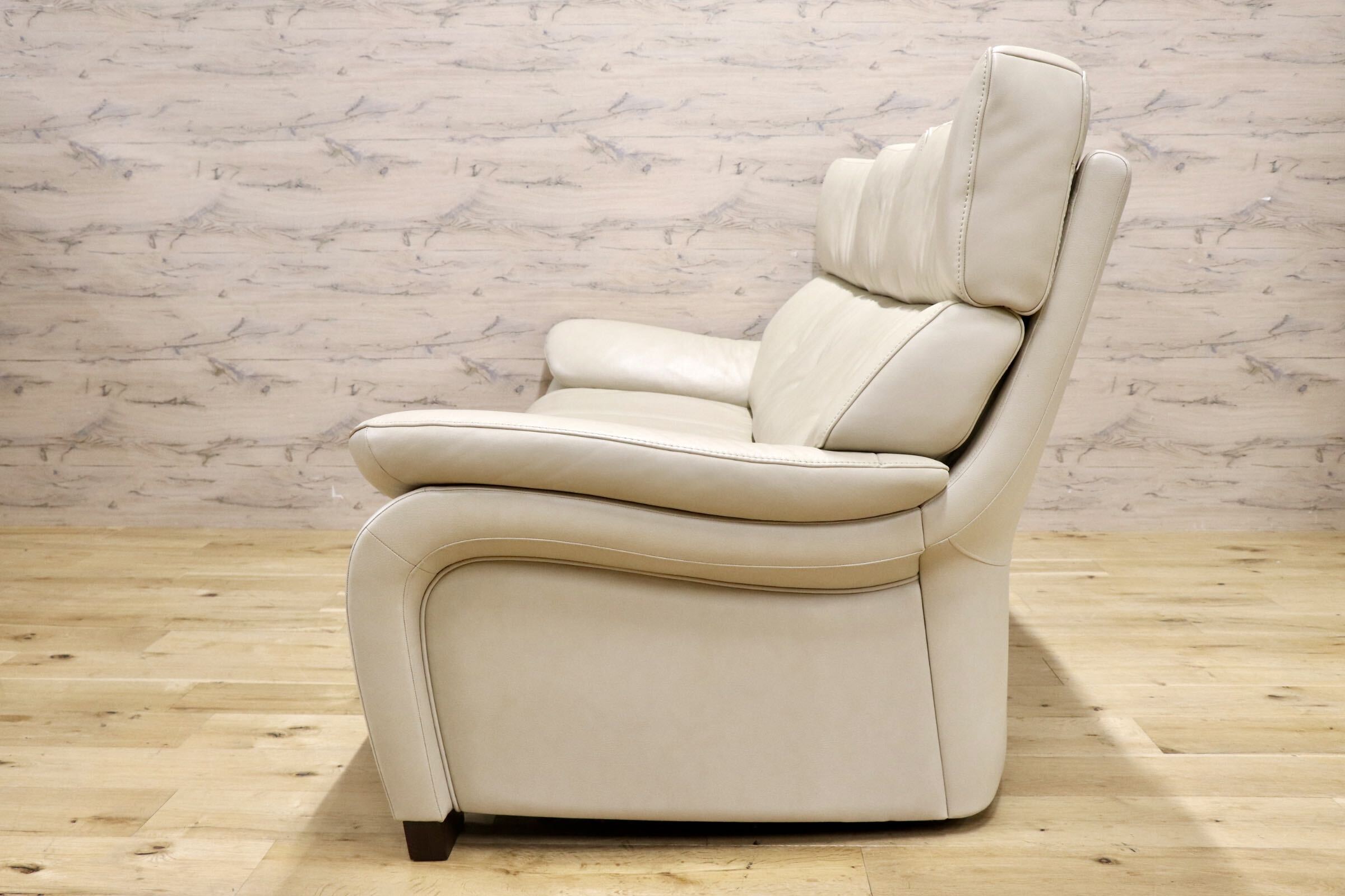 GMFN340○karimoku / カリモク 3人掛けソファ トリプルソファ ハイバック アイボリー 本革 レザー モダン 国産家具