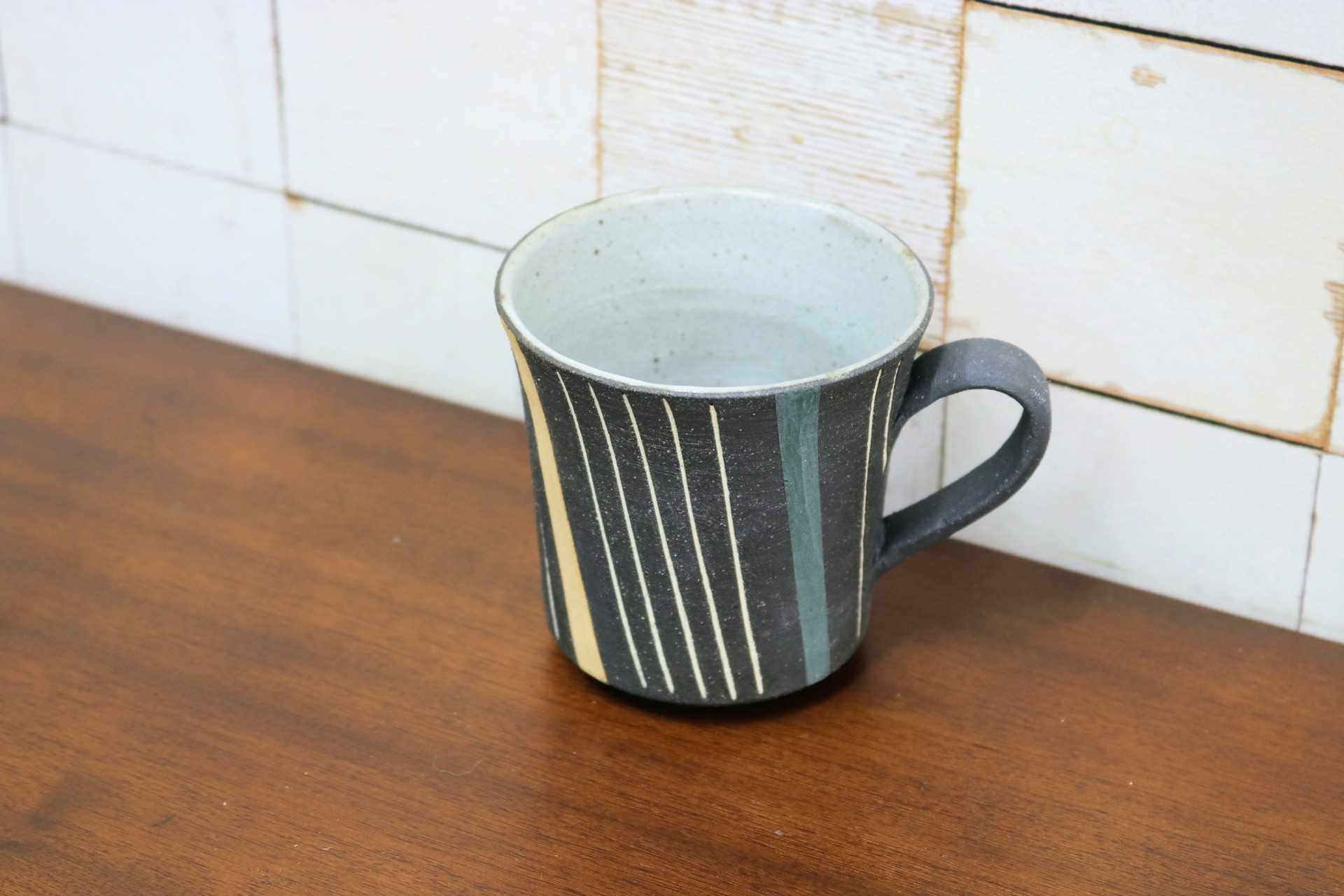 GMJO119J〇市野悟窯 市野哲次 丹波焼 彩色線象嵌 マグカップ 陶器 現代陶芸 作家物