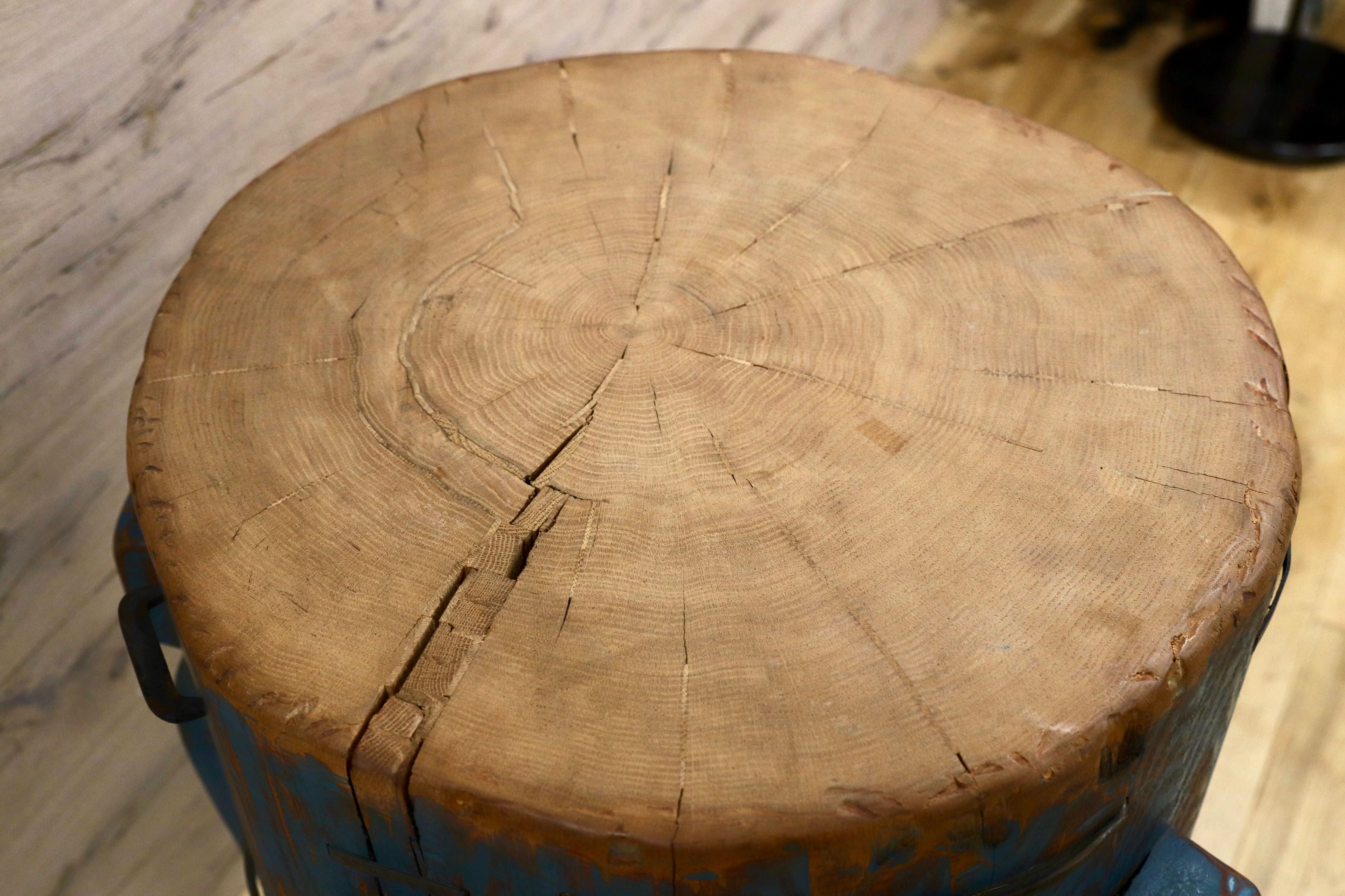 GMHK309○オーク材 樽テーブル オブジェ 花台 飾り台 カフェテーブル ブルー シャビー カントリー 店舗什器 アンティーク