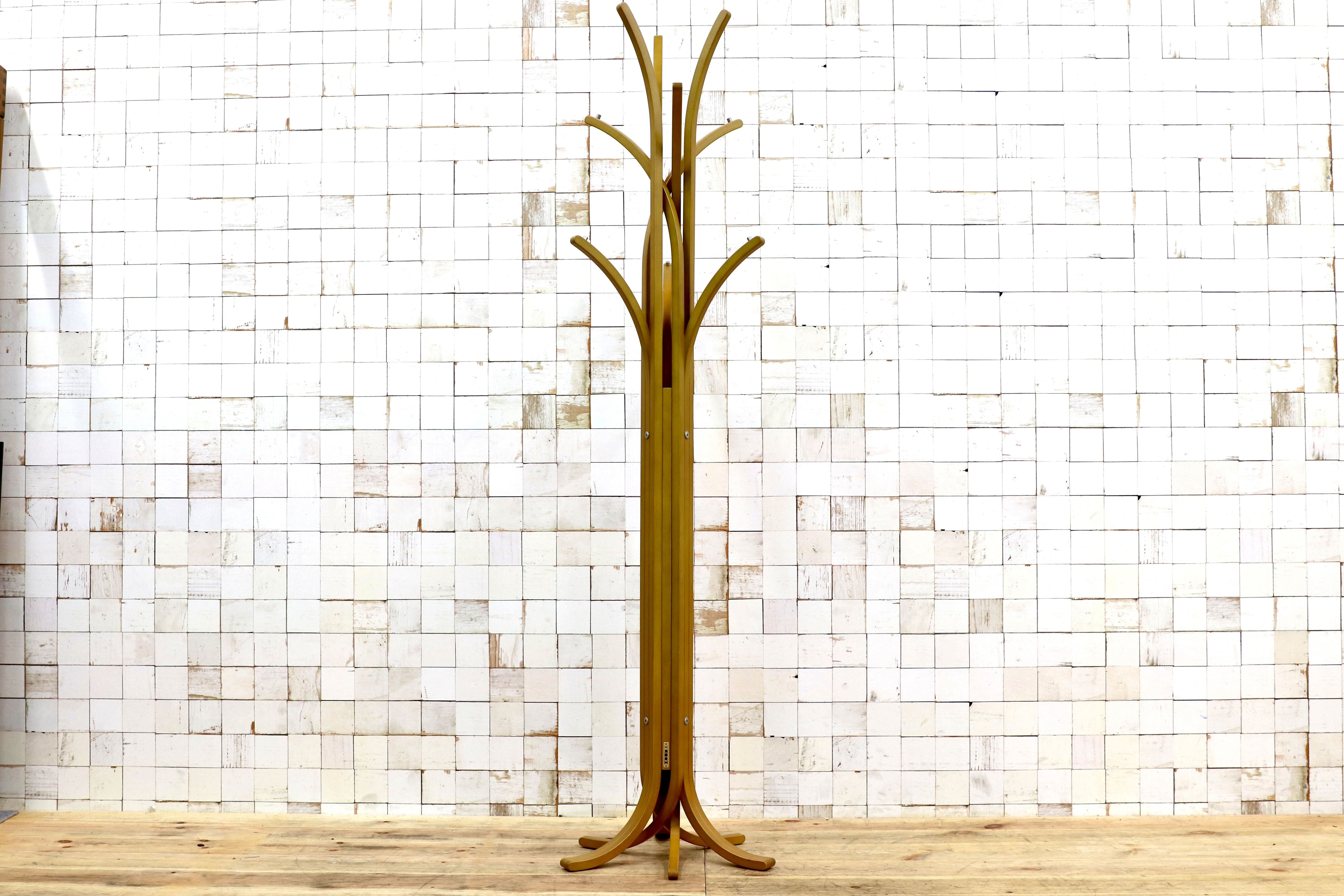 GMIO62○天童木工 / Tendo ポールラック 帽子掛け ハンガーラック 和モダン オブジェ 奥山清行 ポールハンガー 定価約22.5万 展示品