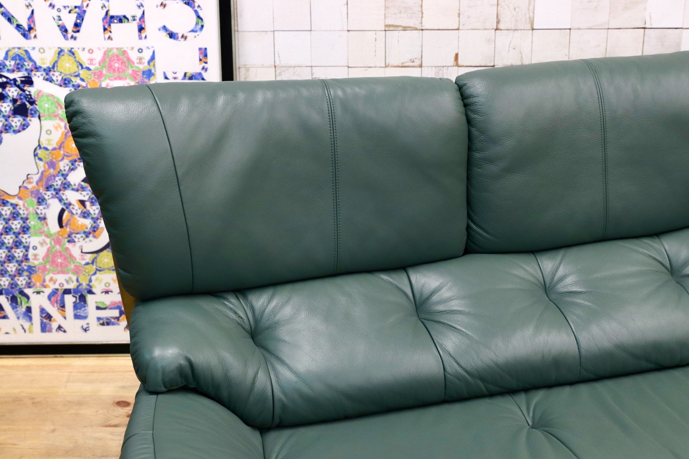 GMJK110○karimoku / カリモク ZW4703 3Pソファ 三人掛けソファ 本革 グリーン オーク材 国産家具 ハイバック 定価約36.7万円
