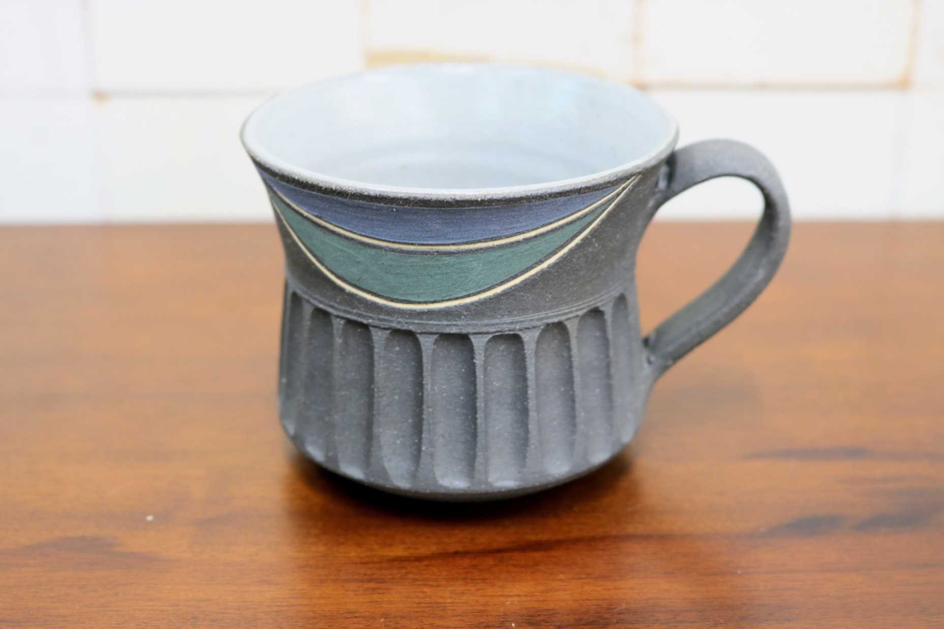 GMJO125◯市野悟窯 市野哲次 丹波焼 彩色線象嵌 マグカップ 陶器 現代陶芸 作家物