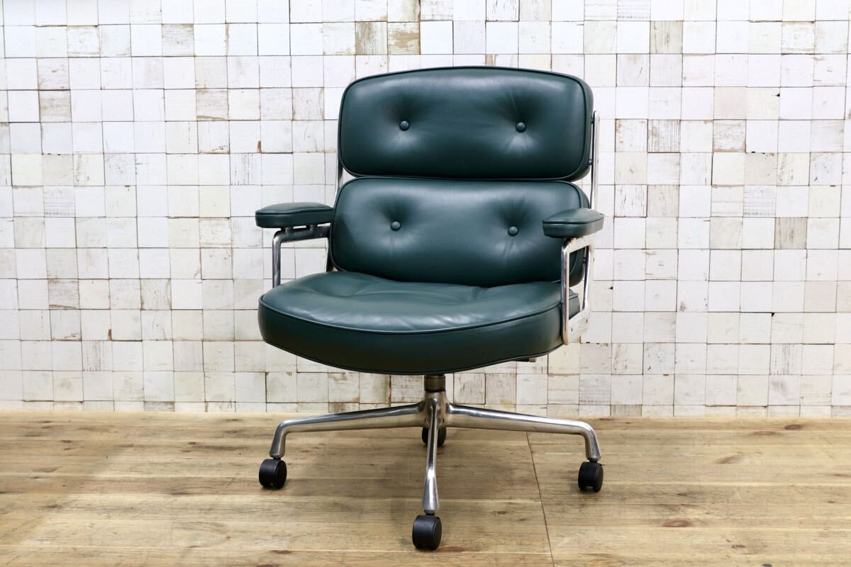 GMJO87C○Herman Miller / ハーマンミラー イームズ エグゼクティブチェア タイムライフチェア 本革 グリーン チャールズ&レイ 定価約95万