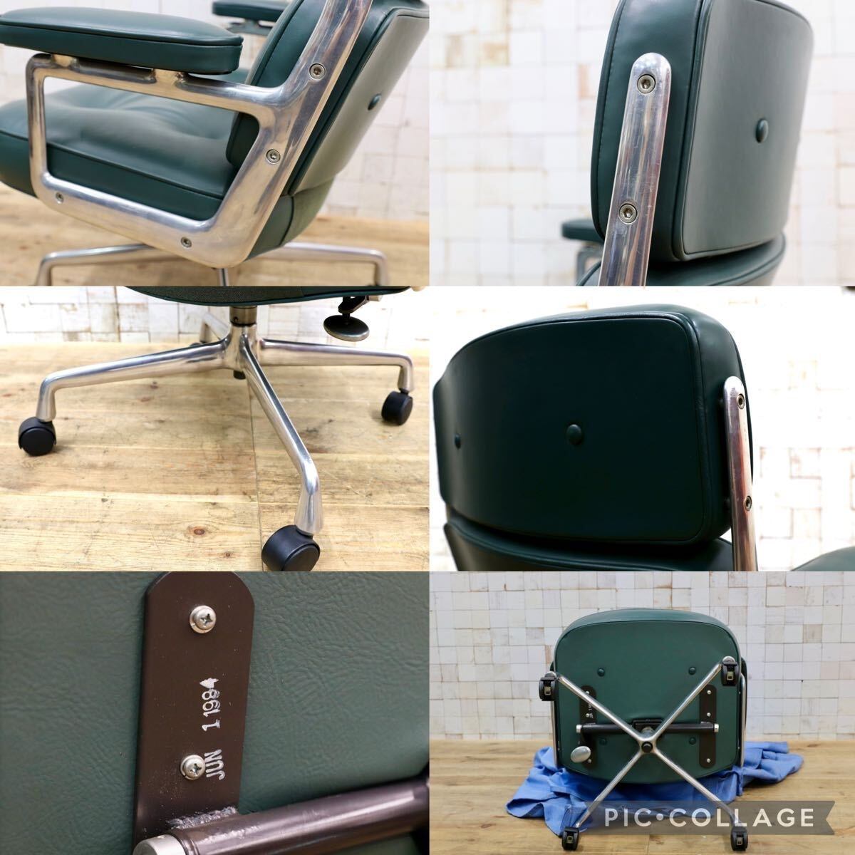 GMJO87C○Herman Miller / ハーマンミラー イームズ エグゼクティブチェア タイムライフチェア 本革 グリーン チャールズ&レイ 定価約95万