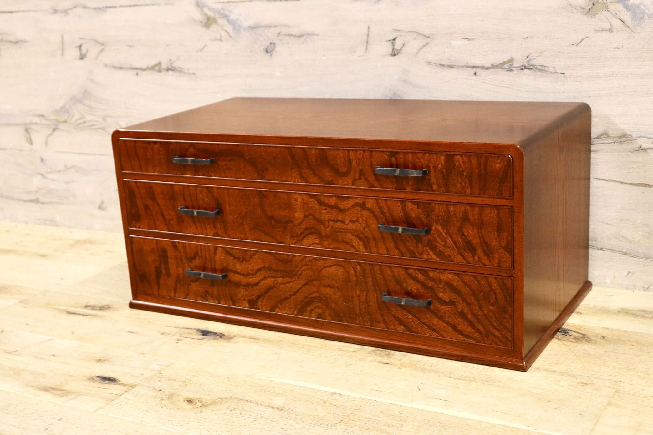 GMIH311D○小箪笥 小引き出し 小物入れ 書類整理箱 ミニチェスト 収納 欅材 3段 古道具 民芸家具 和製アンティーク レトロ