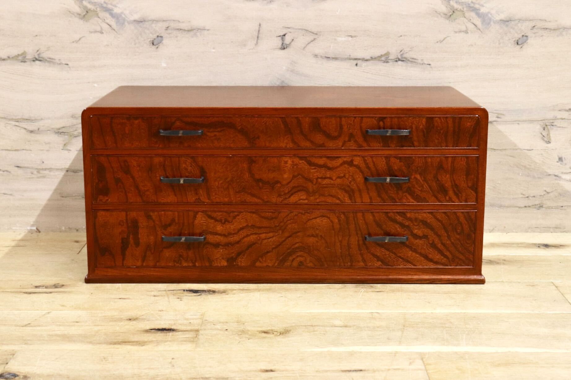 GMIH311D○小箪笥 小引き出し 小物入れ 書類整理箱 ミニチェスト 収納 欅材 3段 古道具 民芸家具 和製アンティーク レトロ