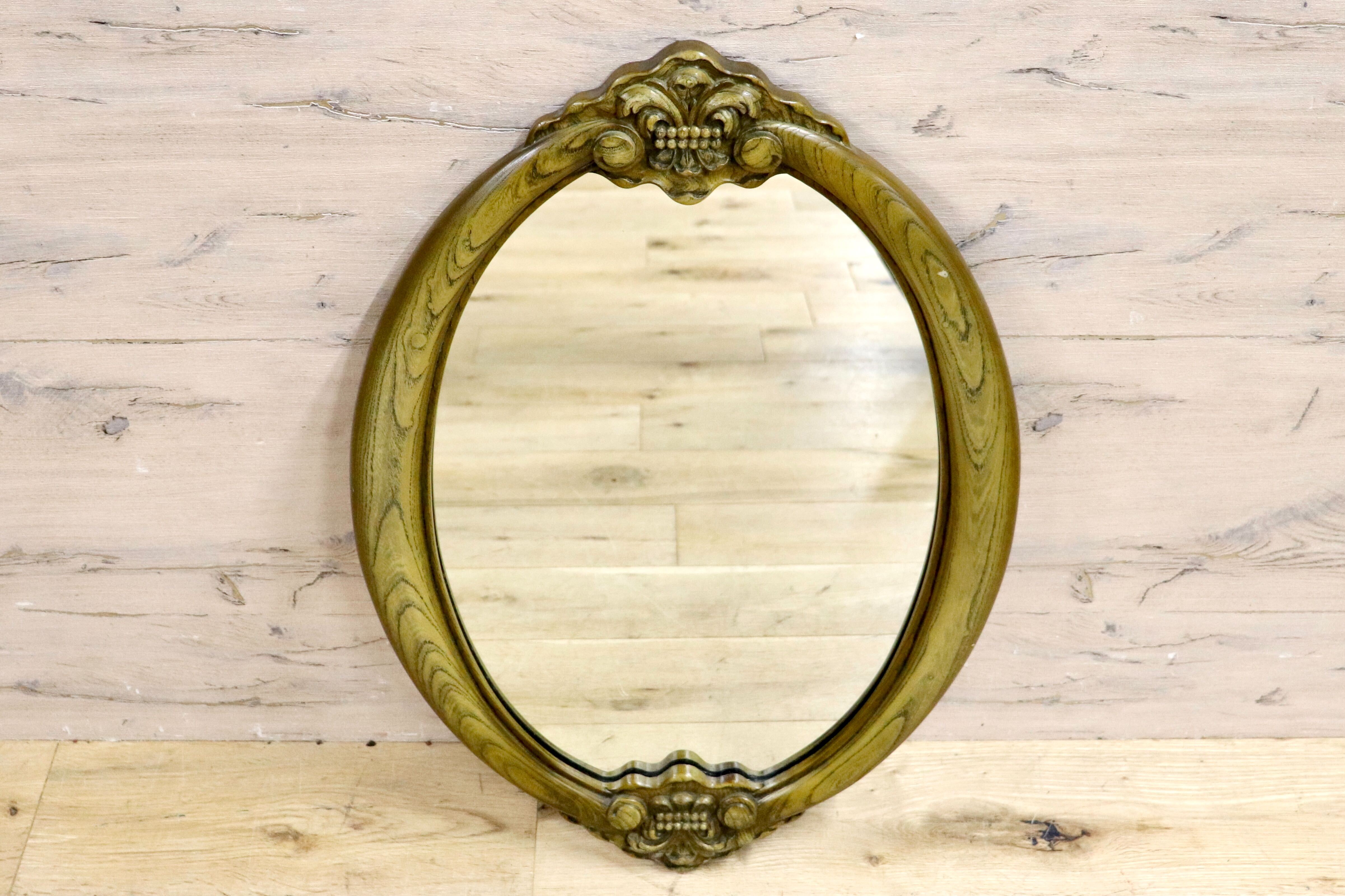 GMHH255○クラシカル ウォールミラー 木彫り 壁掛け鏡 木製フレーム ミラー クラシック 雑貨 楕円形