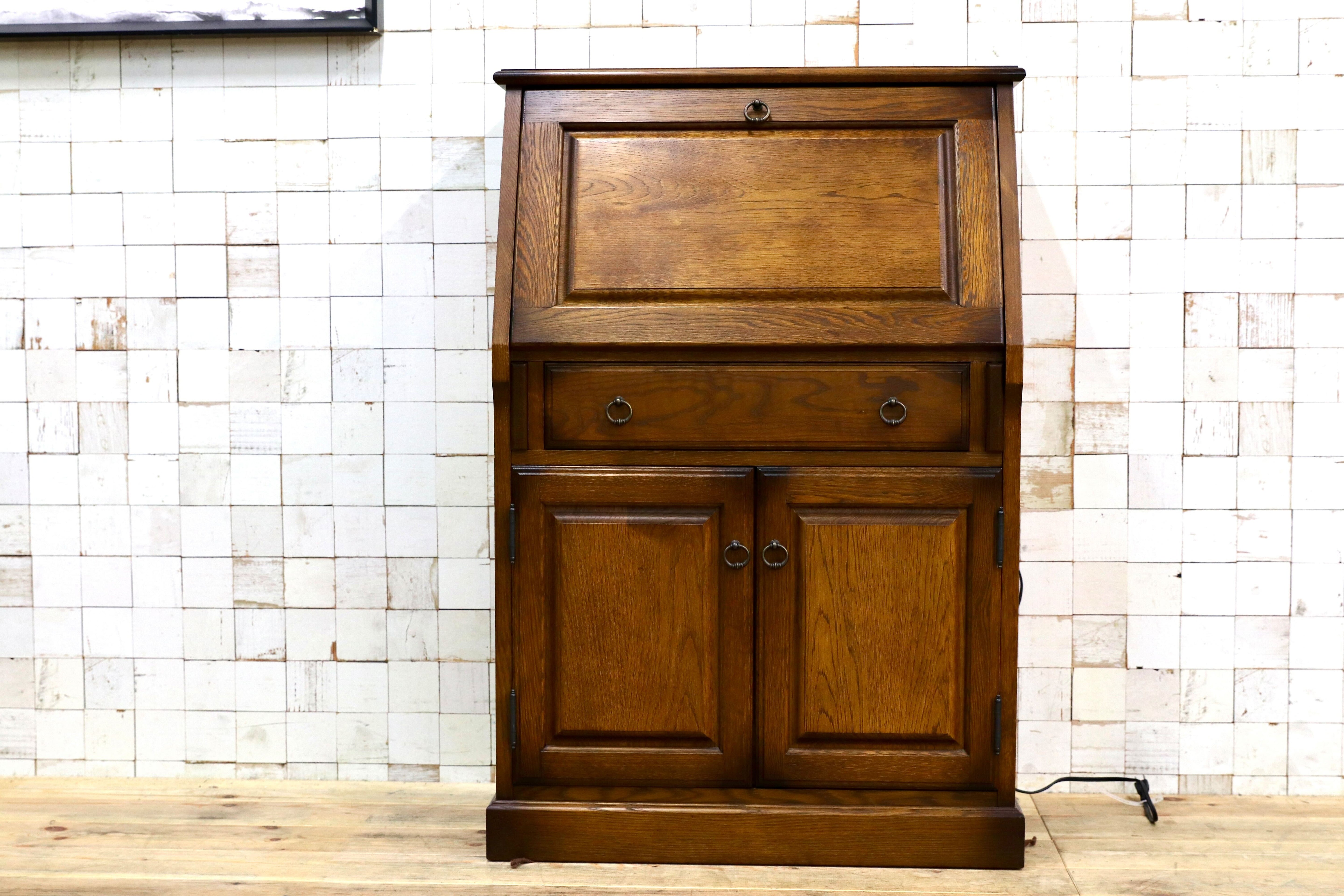 GMIH398○えぞ民芸家具 / EZO 蝦夷民芸家具 ライティングビューロー デスク 学習机 デスク 楢材 カントリー クラシック 約20万