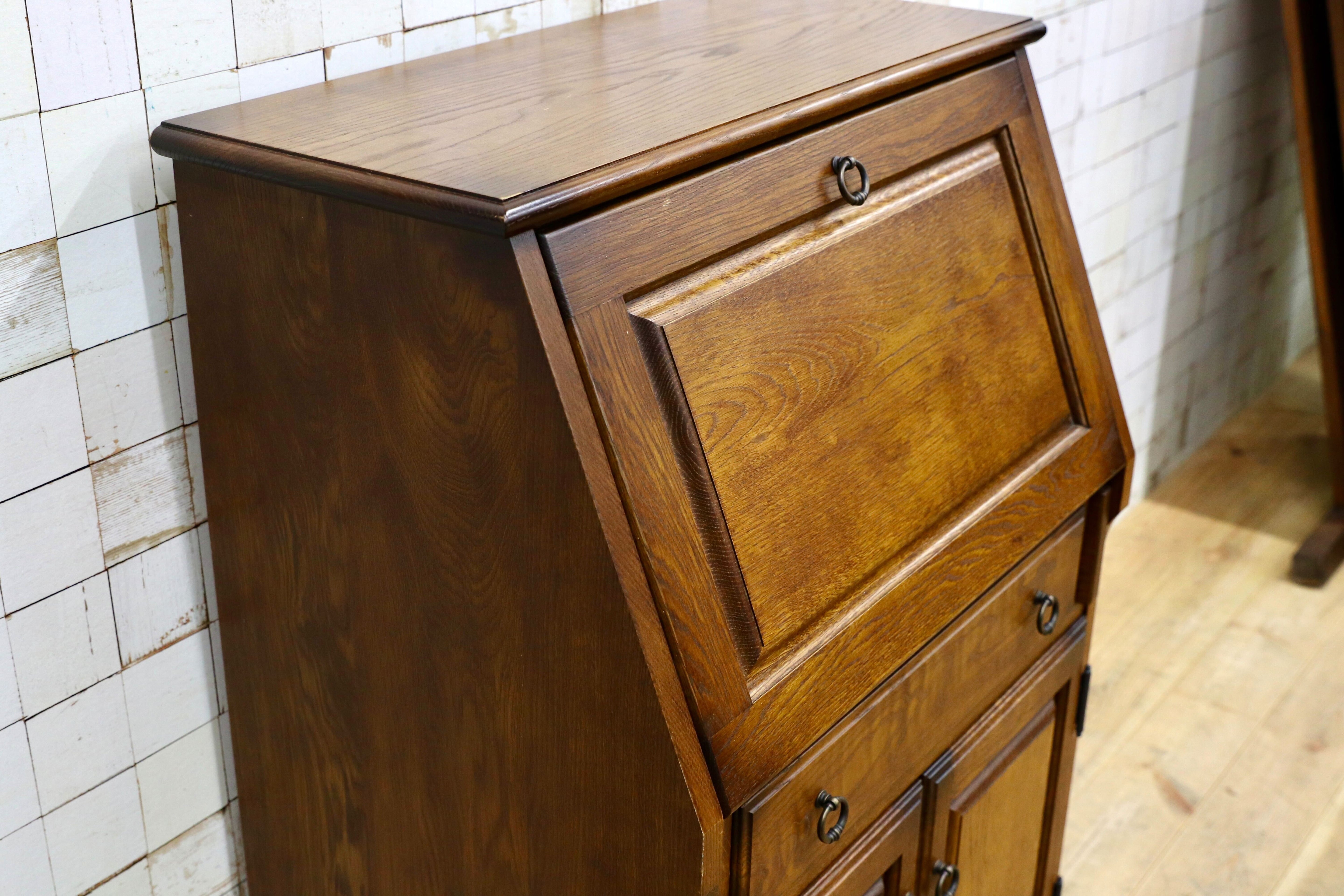 GMIH398○えぞ民芸家具 / EZO 蝦夷民芸家具 ライティングビューロー デスク 学習机 デスク 楢材 カントリー クラシック 約20万