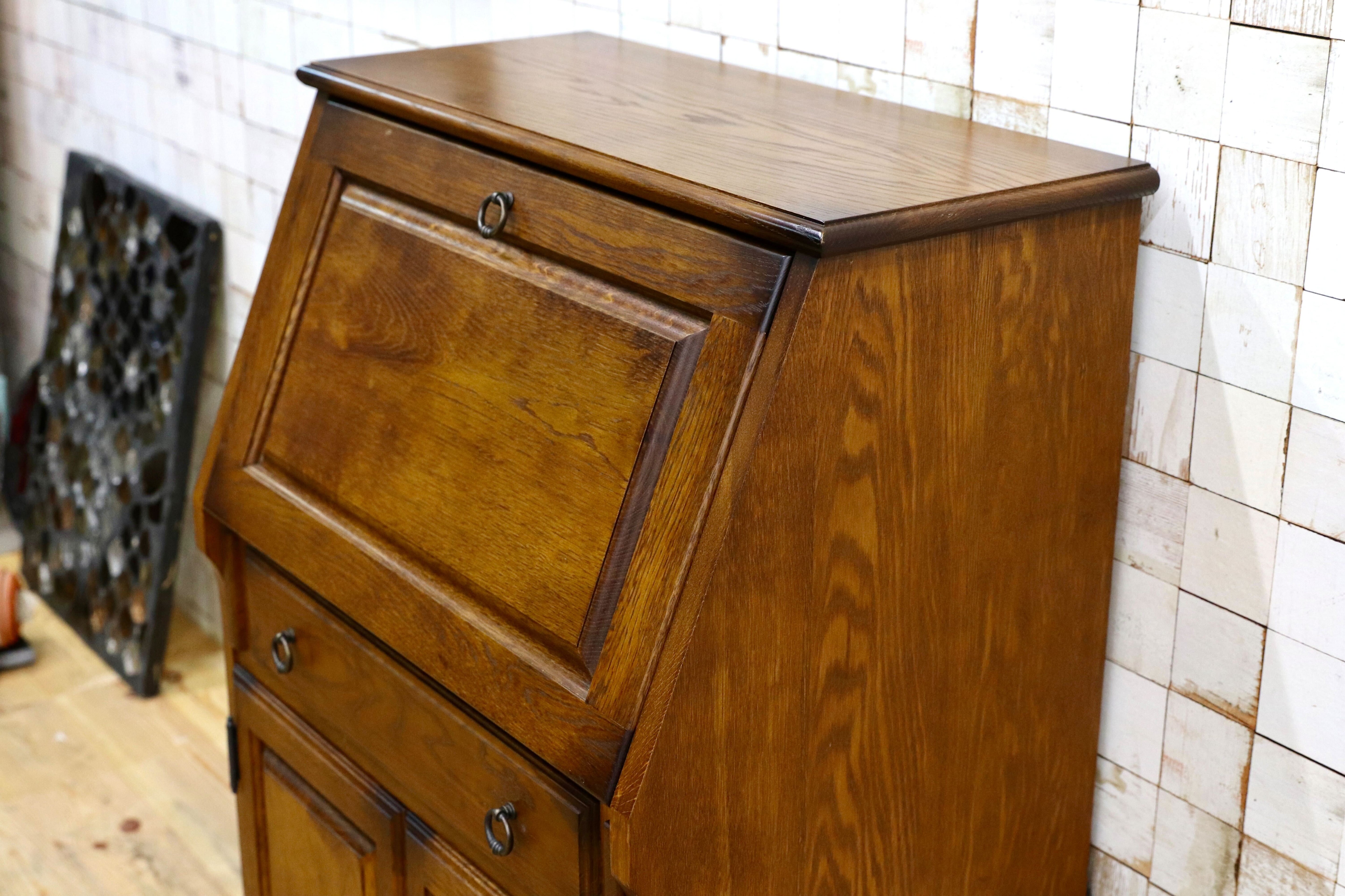 GMIH398○えぞ民芸家具 / EZO 蝦夷民芸家具 ライティングビューロー デスク 学習机 デスク 楢材 カントリー クラシック 約20万