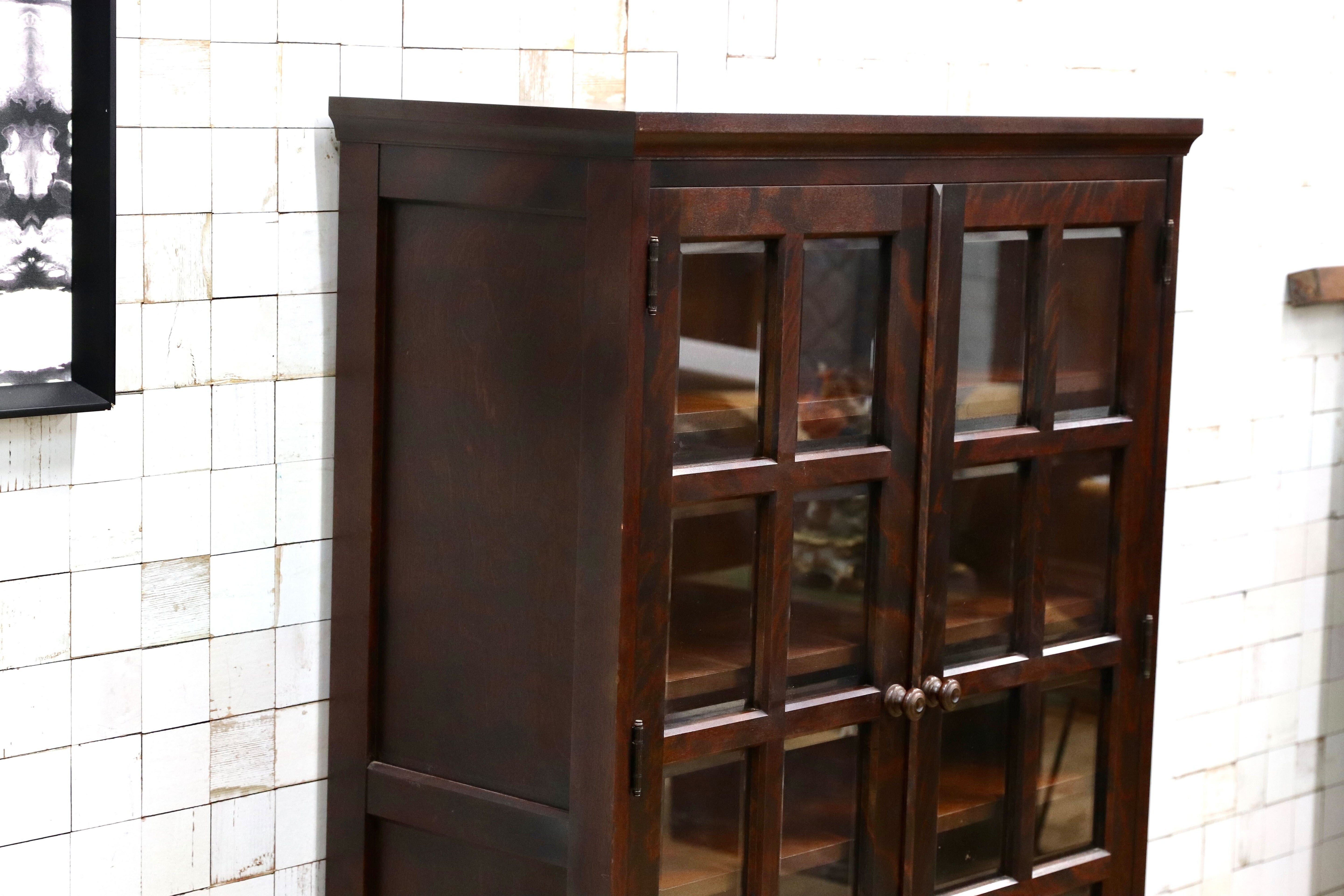 GMIH412○北海道民芸家具 キャビネット 飾り棚 樺材 アンティーク 和家具 レトロ 本棚 ブックキャビネット 食器棚 カップボード