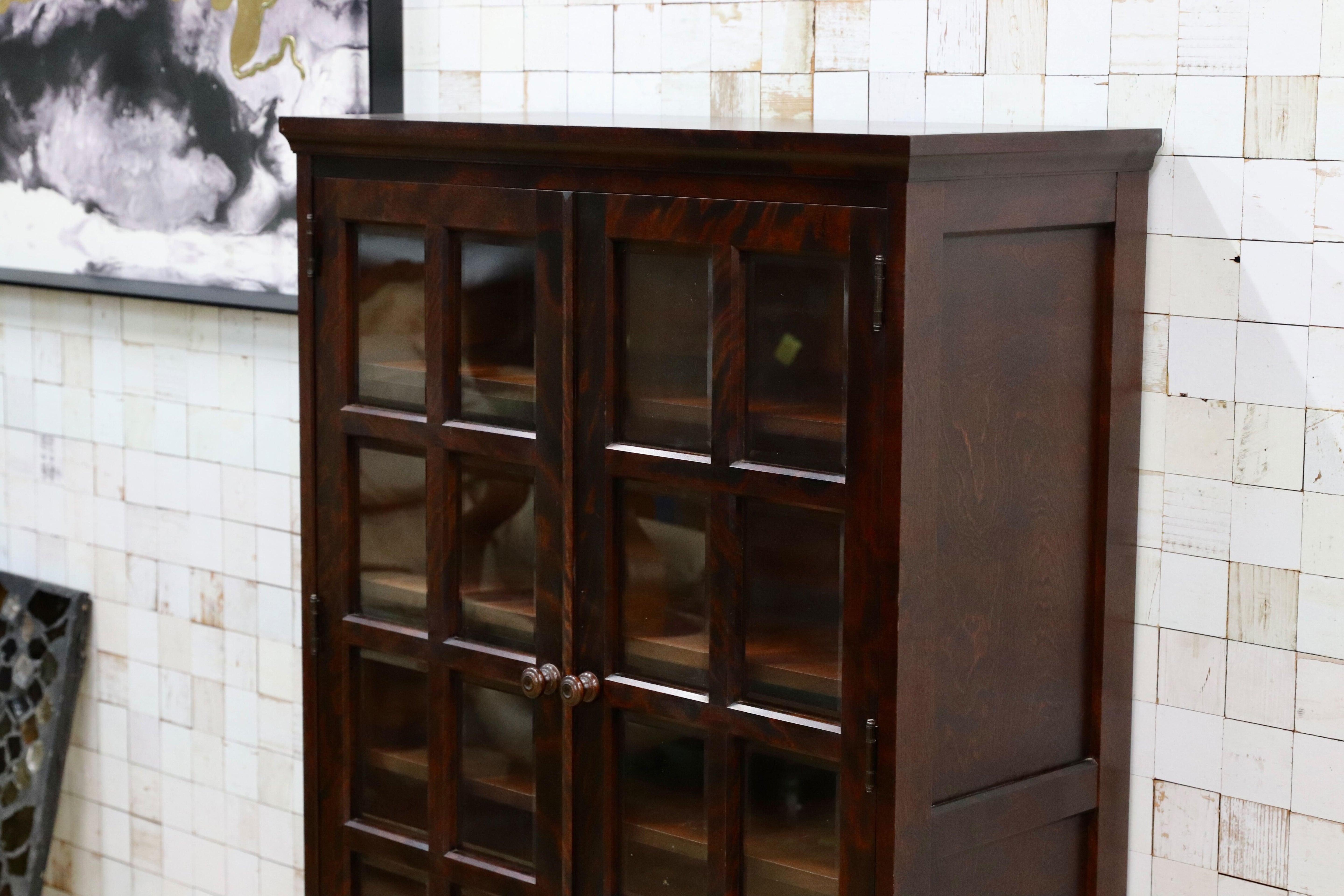 GMIH412○北海道民芸家具 キャビネット 飾り棚 樺材 アンティーク 和家具 レトロ 本棚 ブックキャビネット 食器棚 カップボード