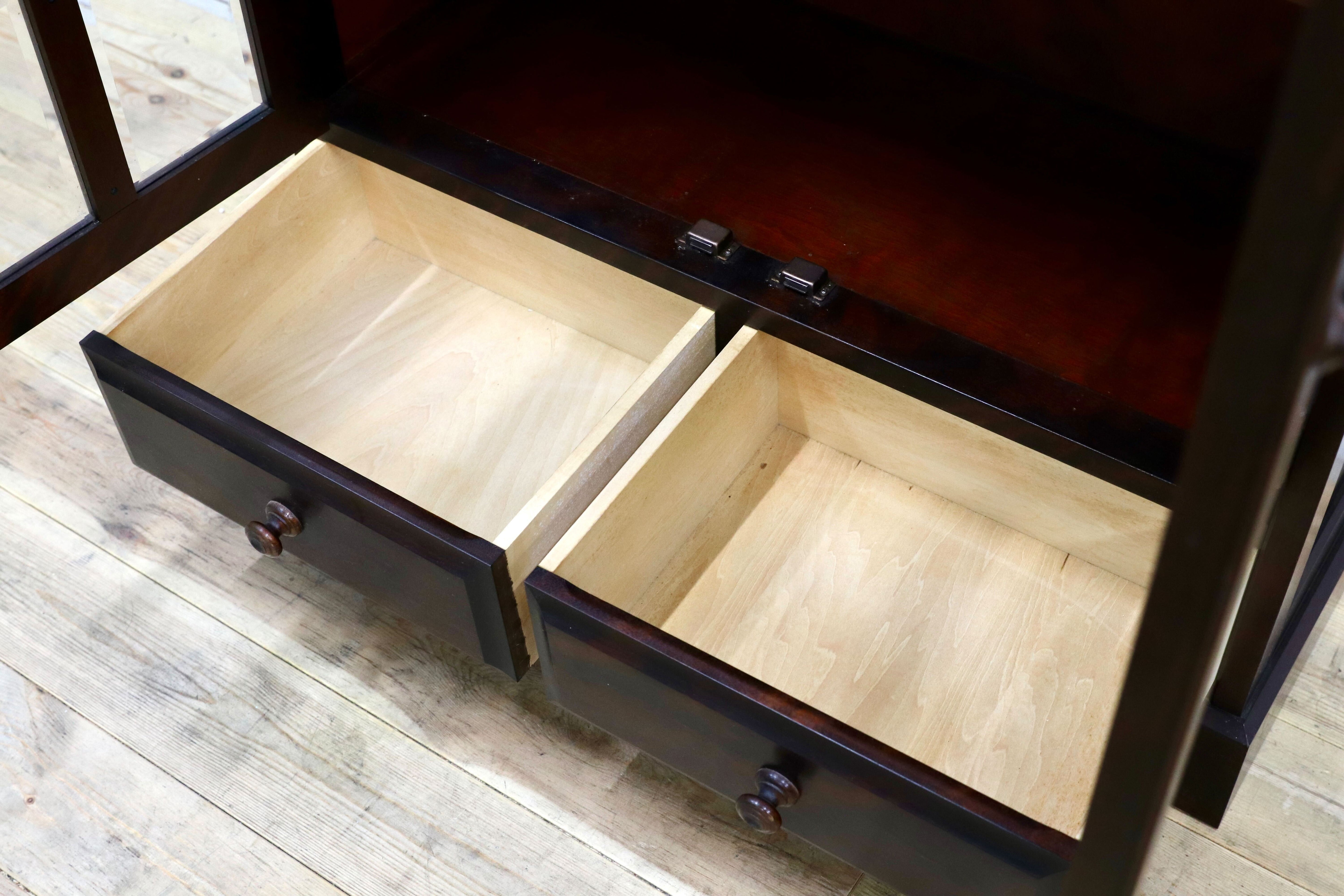 GMIH412○北海道民芸家具 キャビネット 飾り棚 樺材 アンティーク 和家具 レトロ 本棚 ブックキャビネット 食器棚 カップボード