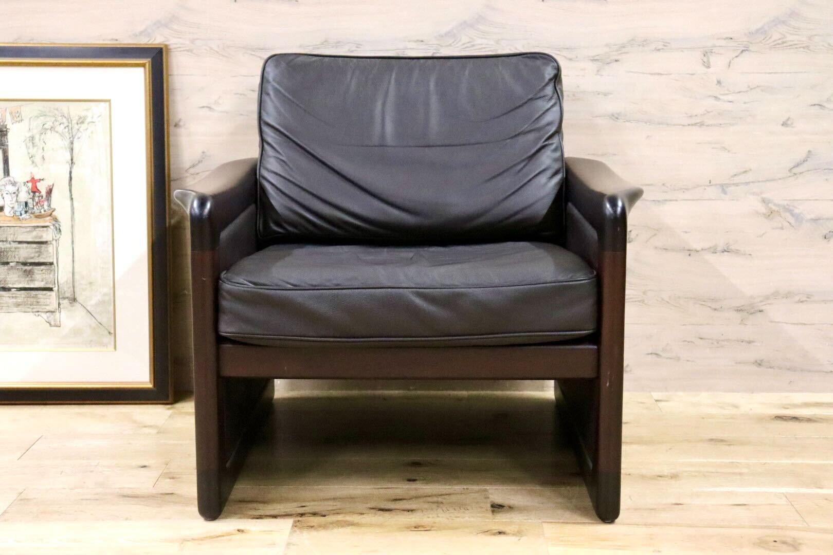 GMGK517B○Dyrlund / デューロン 1人掛けソファ シングルソファ 椅子 北欧 デンマーク ローズウッド 本革 希少 ヴィンテージ 約40万