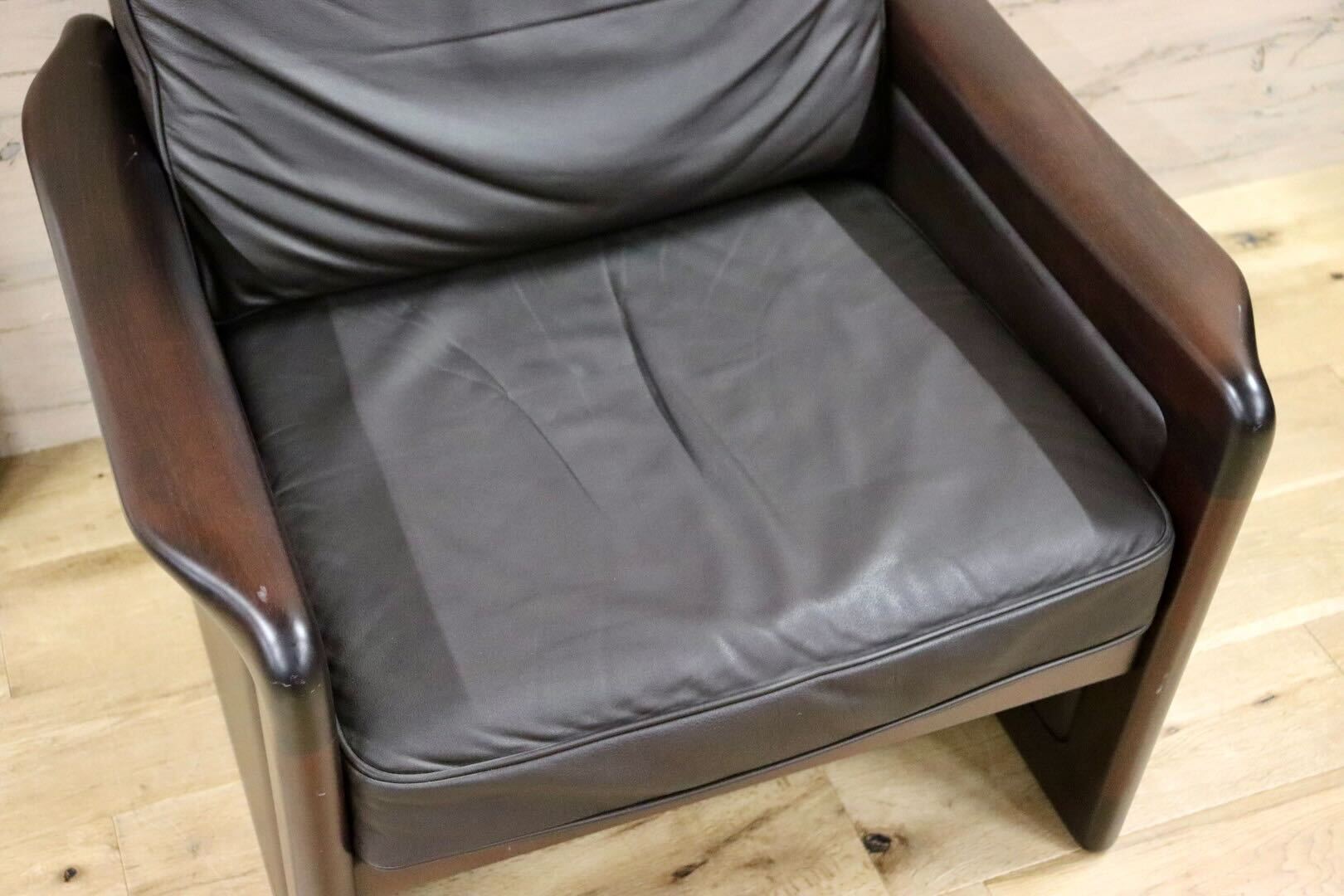 GMGK517B○Dyrlund / デューロン 1人掛けソファ シングルソファ 椅子 北欧 デンマーク ローズウッド 本革 希少 ヴィンテージ 約40万