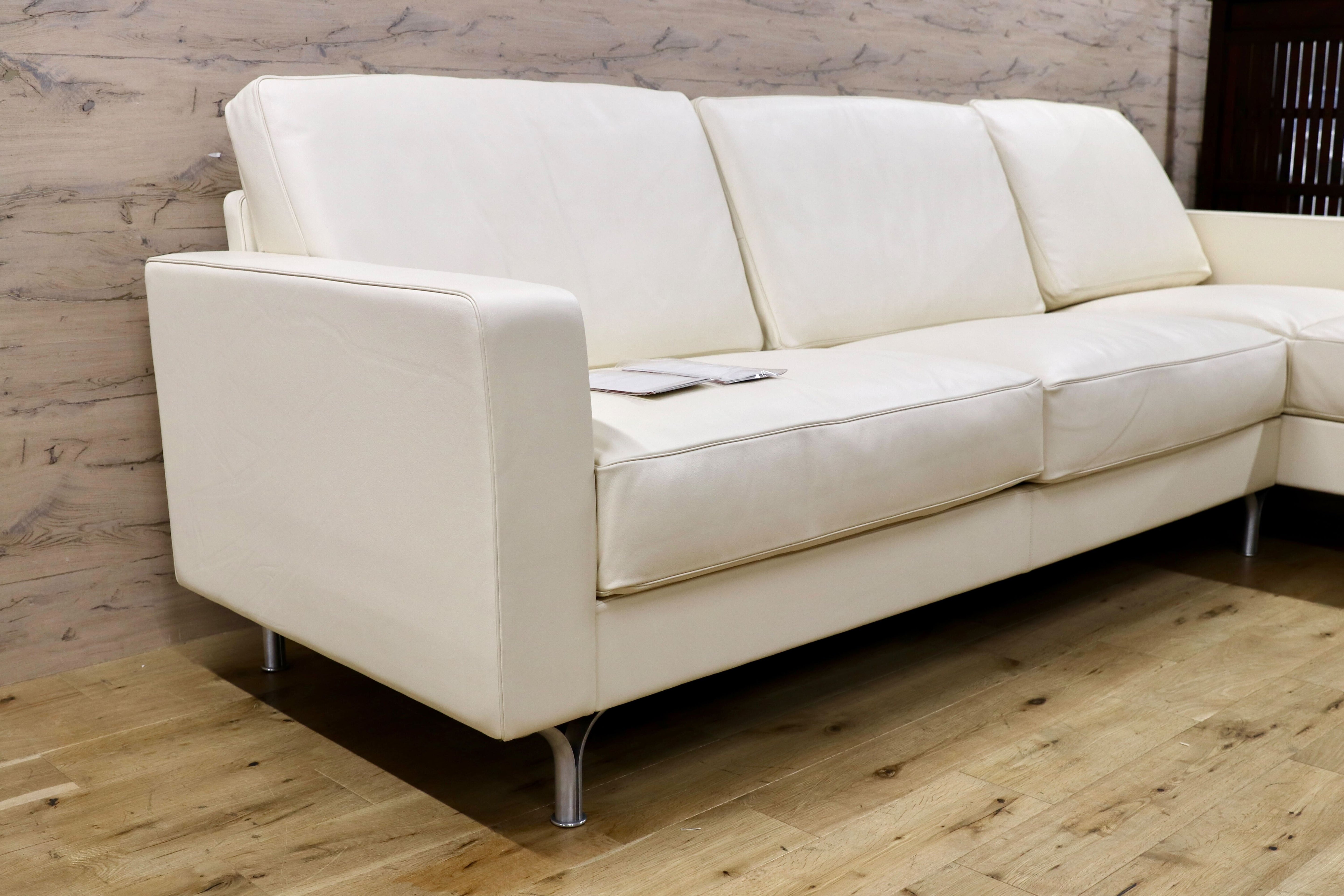 GMGF132○Poltrona Frau / ポルトローナフラウ Armonia アルモニア 本革 カウチソファ オフホワイト イタリアモダン 定価171万 未使用品