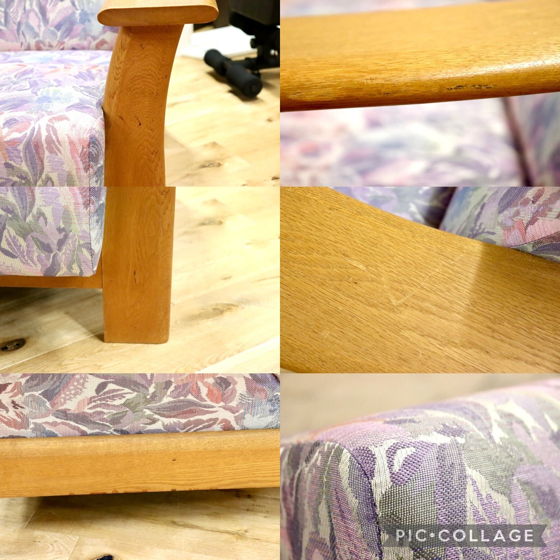 GMHK247B○TECHNA / テクナ 左肘アームソファ 2人掛けソファ ラブソファ 花柄 2シーター IDC大塚家具 希少 アンティーク ヴィンテージ