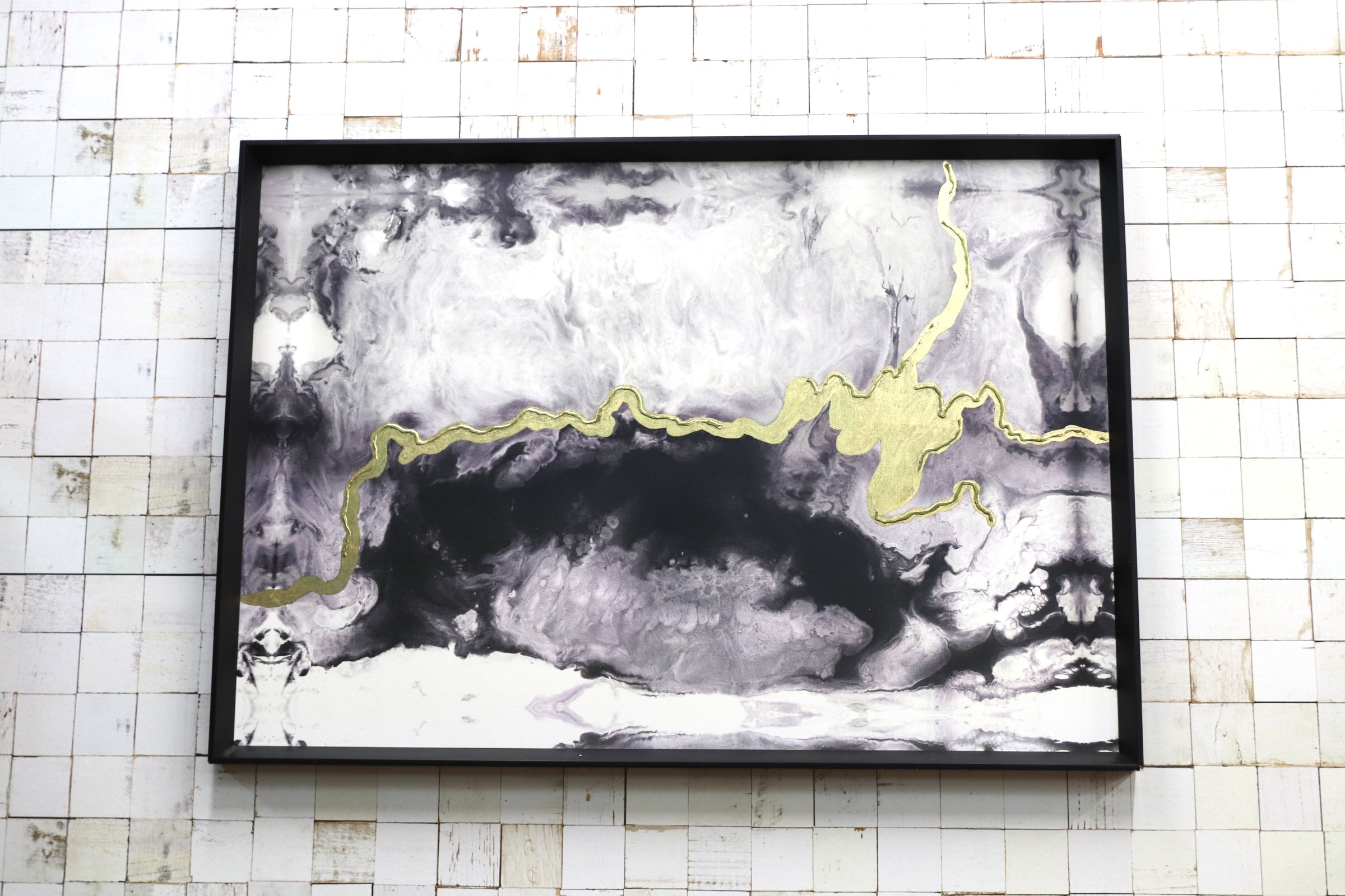 GMHK656○LIVING HOUSE. / リビングハウス モノトーンマーブ M アートパネル ウォールデコ 壁掛け モダンインテリア 定価約5.3万円 展示品