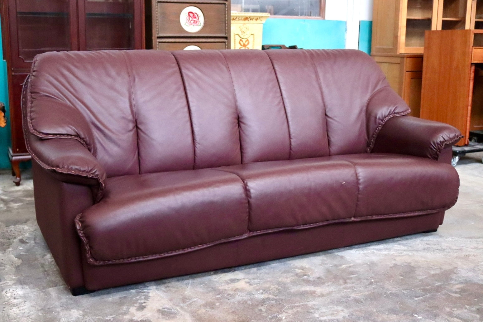 GMJS146○冨士ファニチア / FUJI FURNITURE 3人掛けソファ トリプルソファ 椅子 本革 国産家具 ヴィンテージ