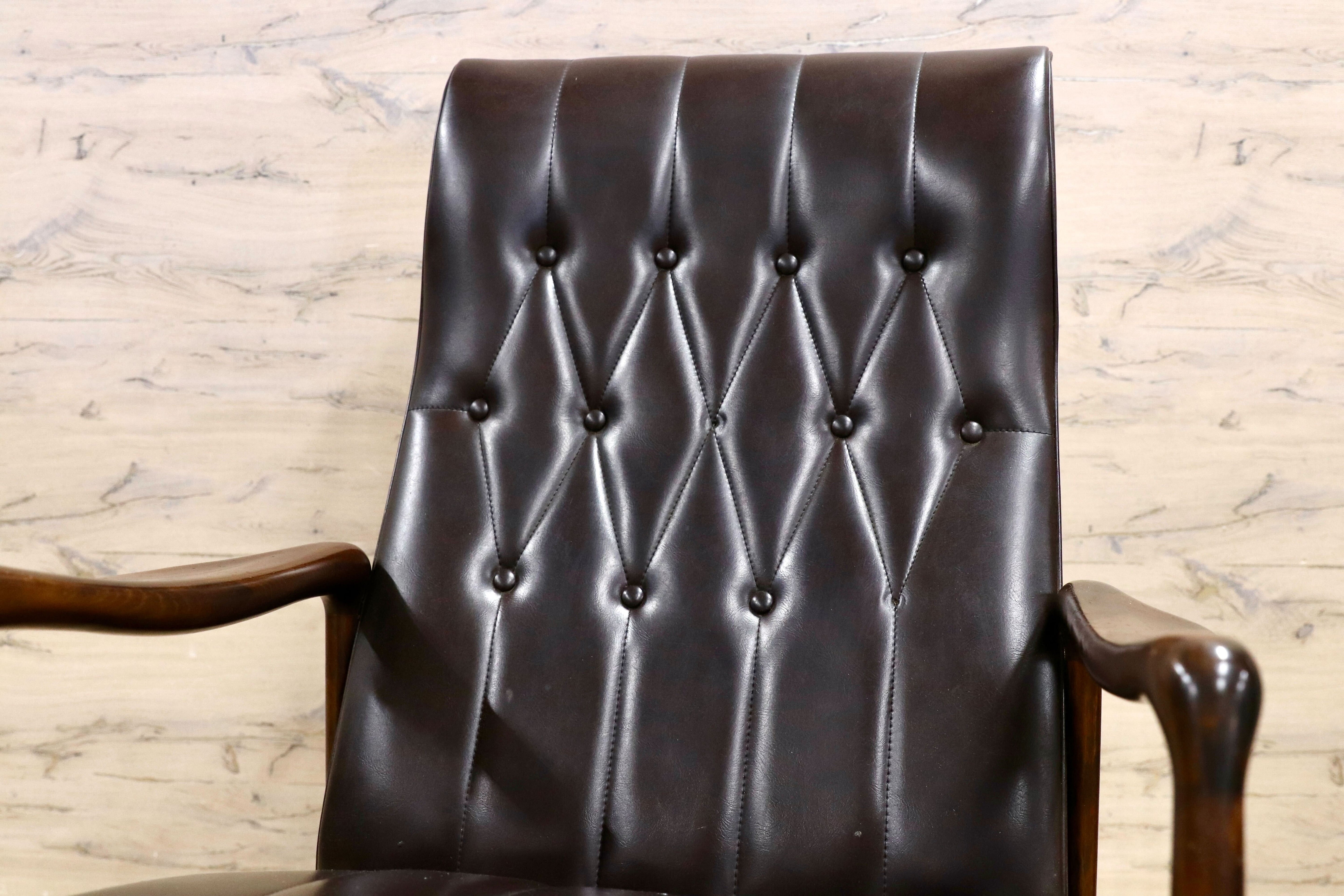 GMHK328○アンティーク ロッキングチェア ブナ材 昭和レトロ 揺り椅子 ビニールレザー 検)カリモク 松田家具 天童 マルニ