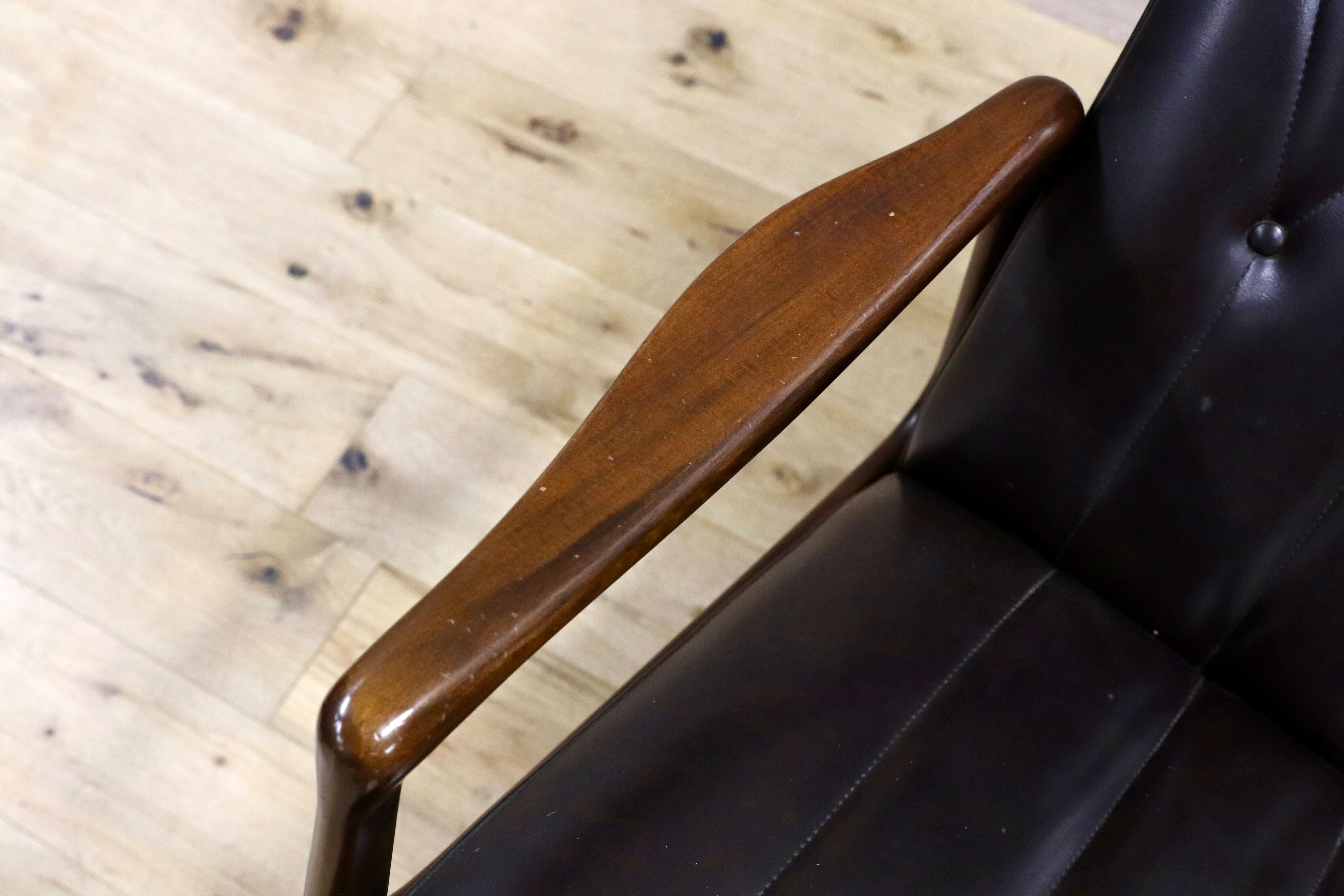 GMHK328○アンティーク ロッキングチェア ブナ材 昭和レトロ 揺り椅子 ビニールレザー 検)カリモク 松田家具 天童 マルニ