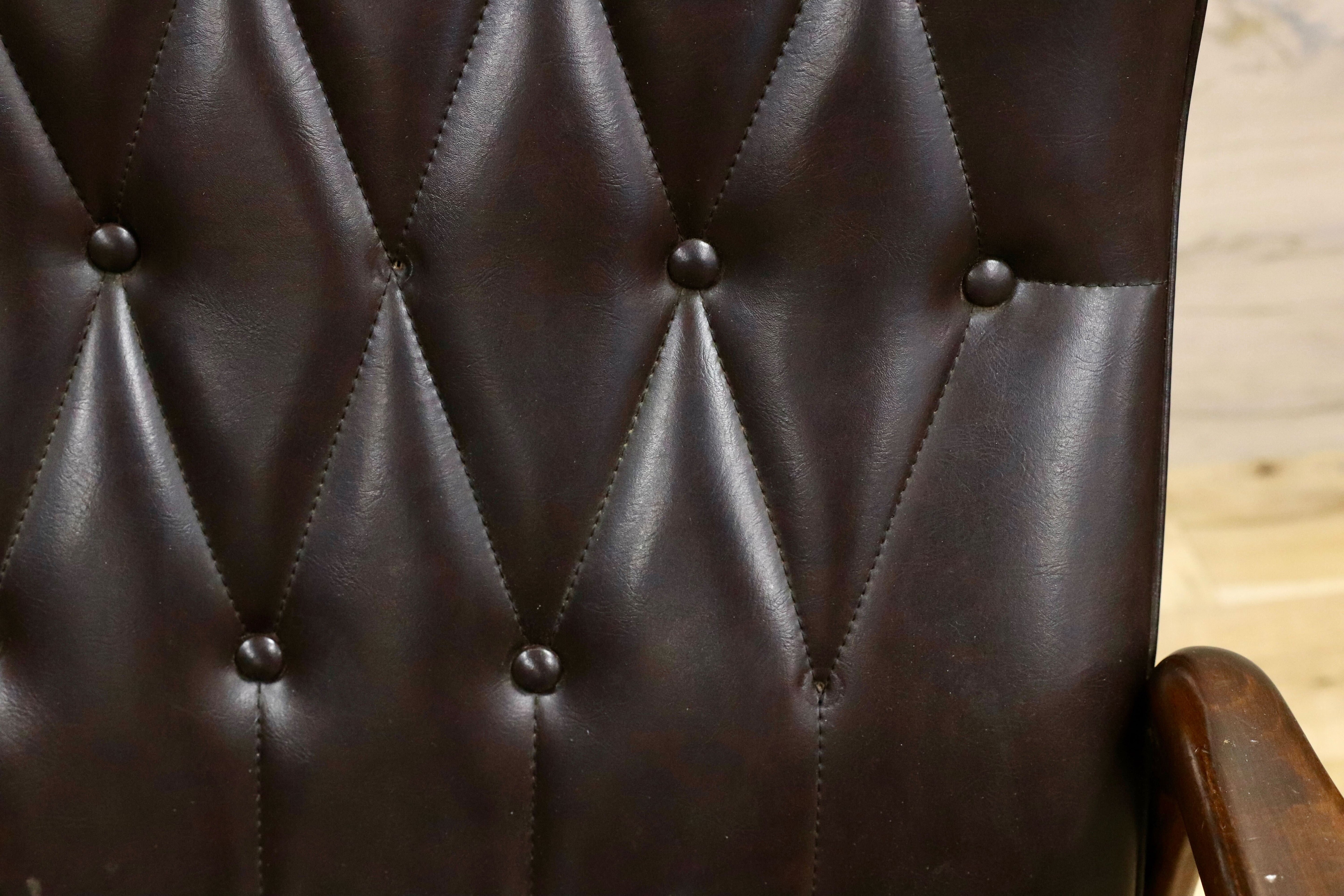 GMHK328○アンティーク ロッキングチェア ブナ材 昭和レトロ 揺り椅子 ビニールレザー 検)カリモク 松田家具 天童 マルニ