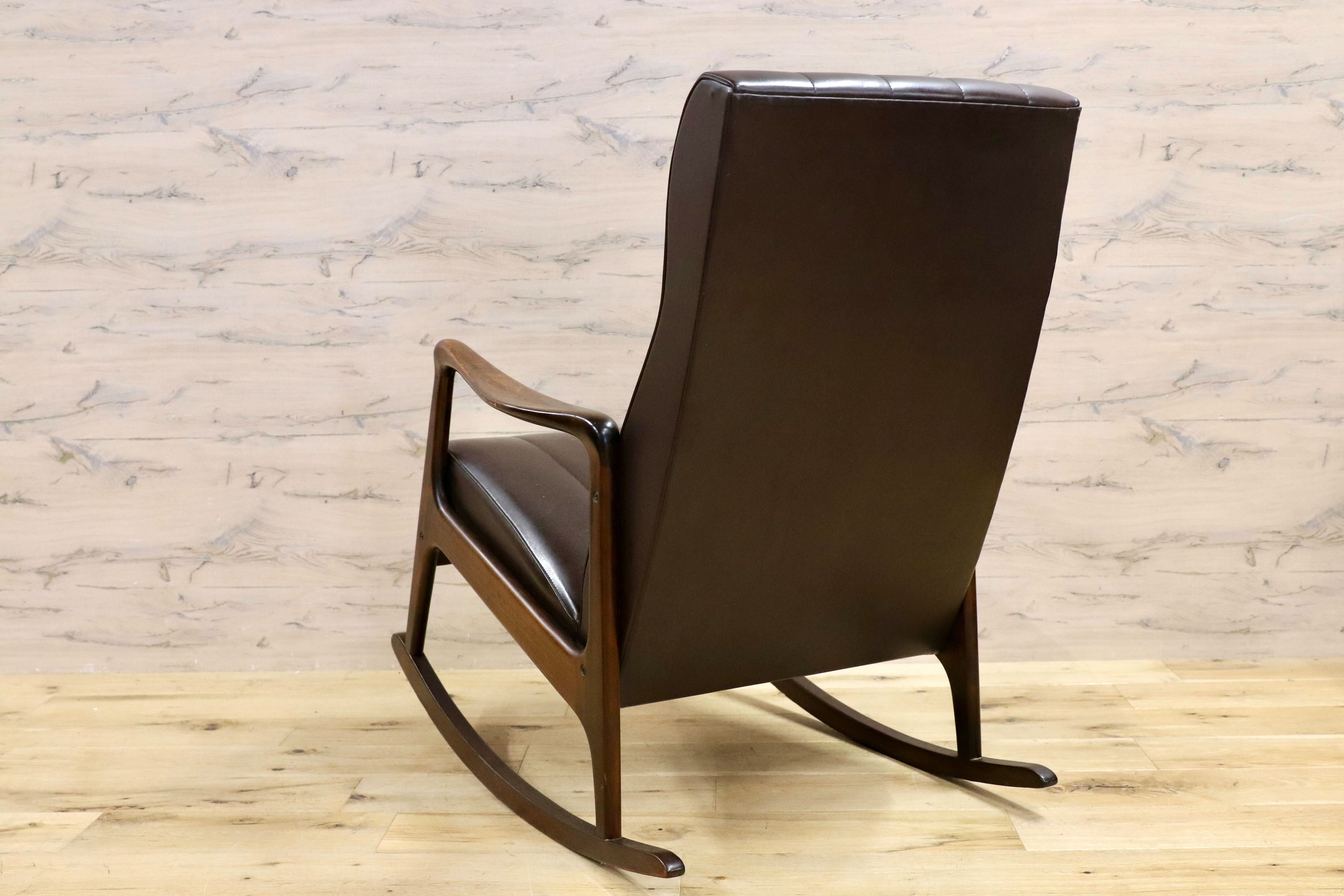 GMHK328○アンティーク ロッキングチェア ブナ材 昭和レトロ 揺り椅子 ビニールレザー 検)カリモク 松田家具 天童 マルニ