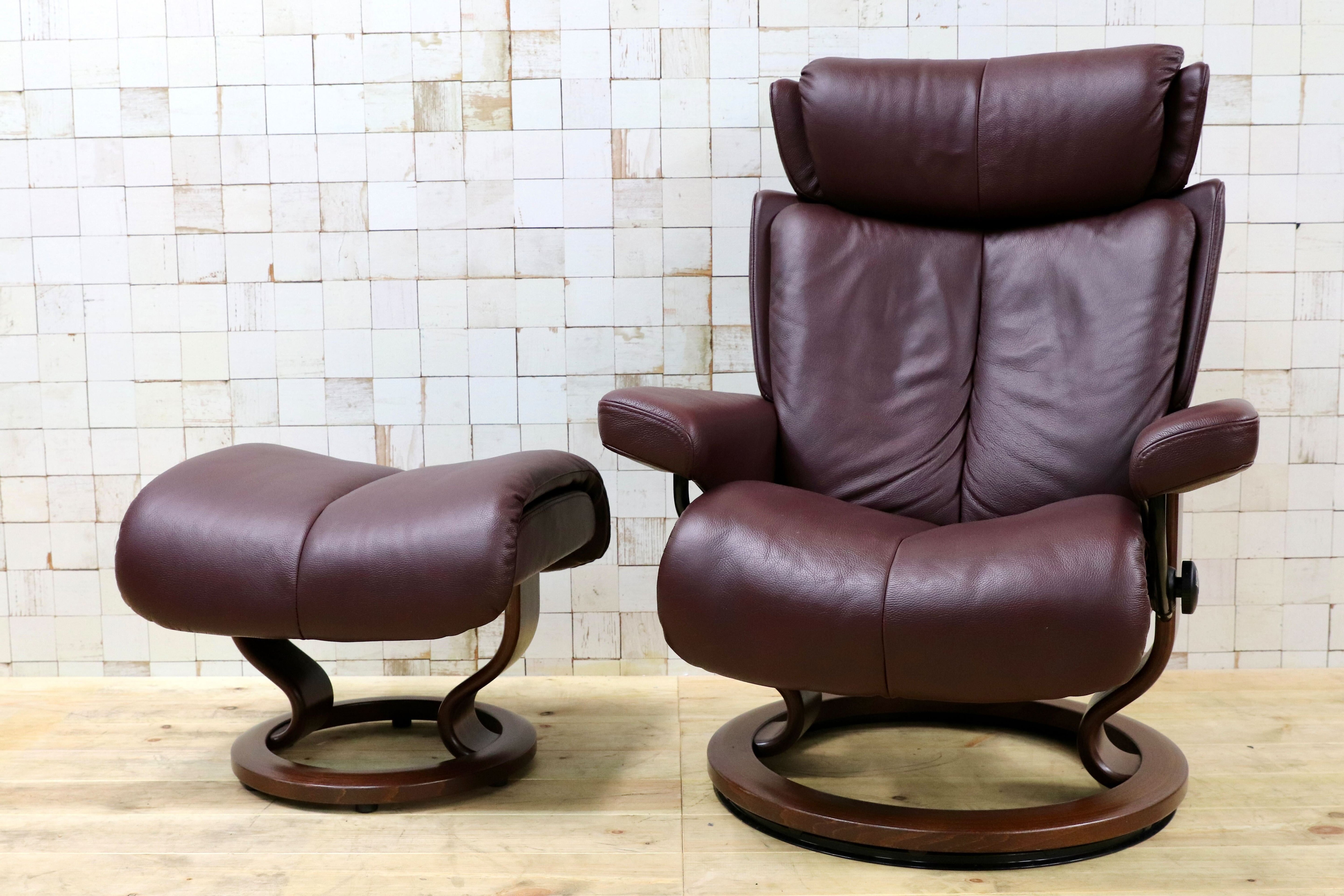 GMHS505○EKORNES / エコーネス ストレスレス Magic マジック M 本革 ボルドー色 北欧 ノルウェー リクライニングチェア 最高級 椅子