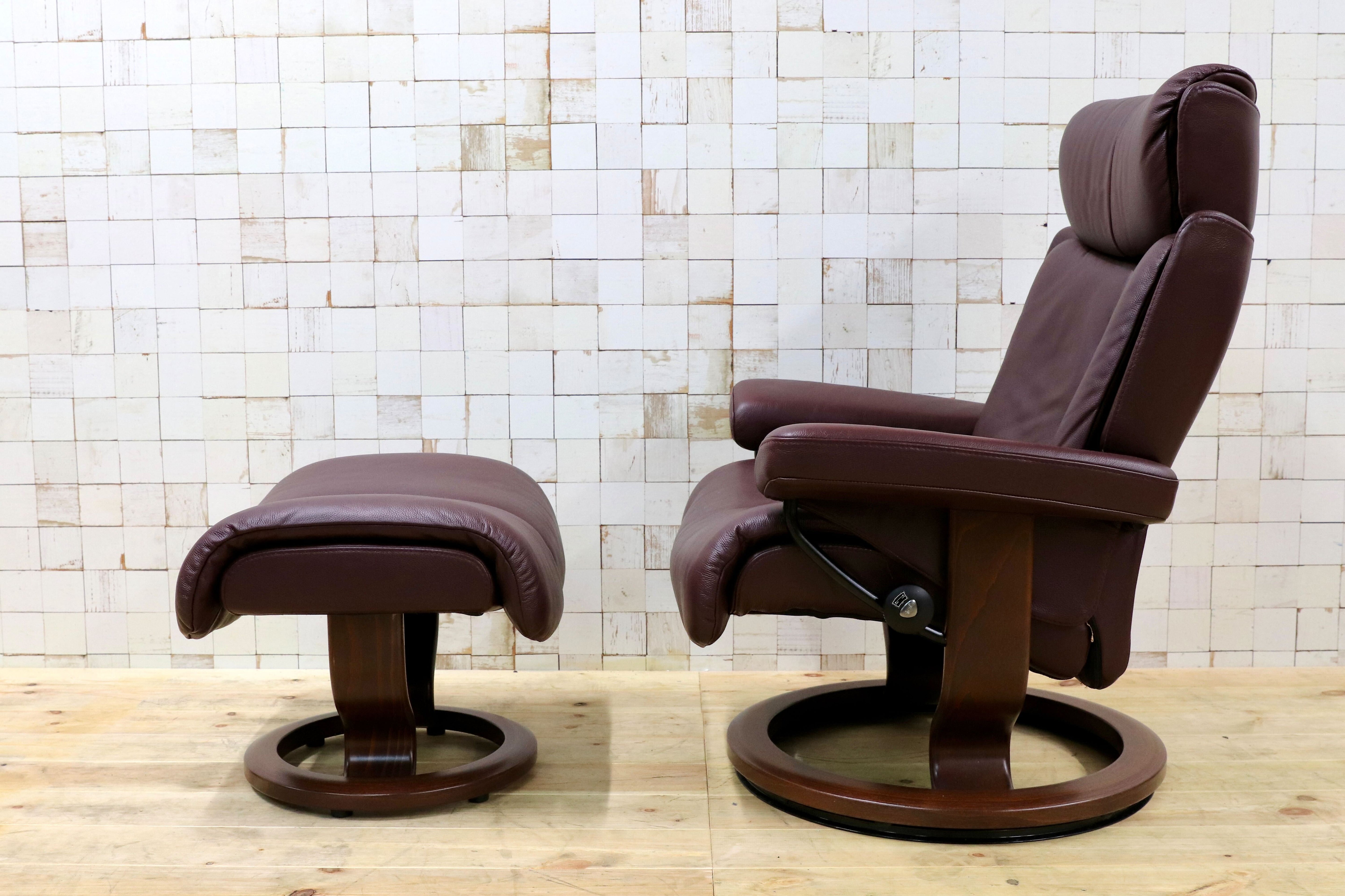 GMHS505○EKORNES / エコーネス ストレスレス Magic マジック M 本革 ボルドー色 北欧 ノルウェー リクライニングチェア 最高級 椅子