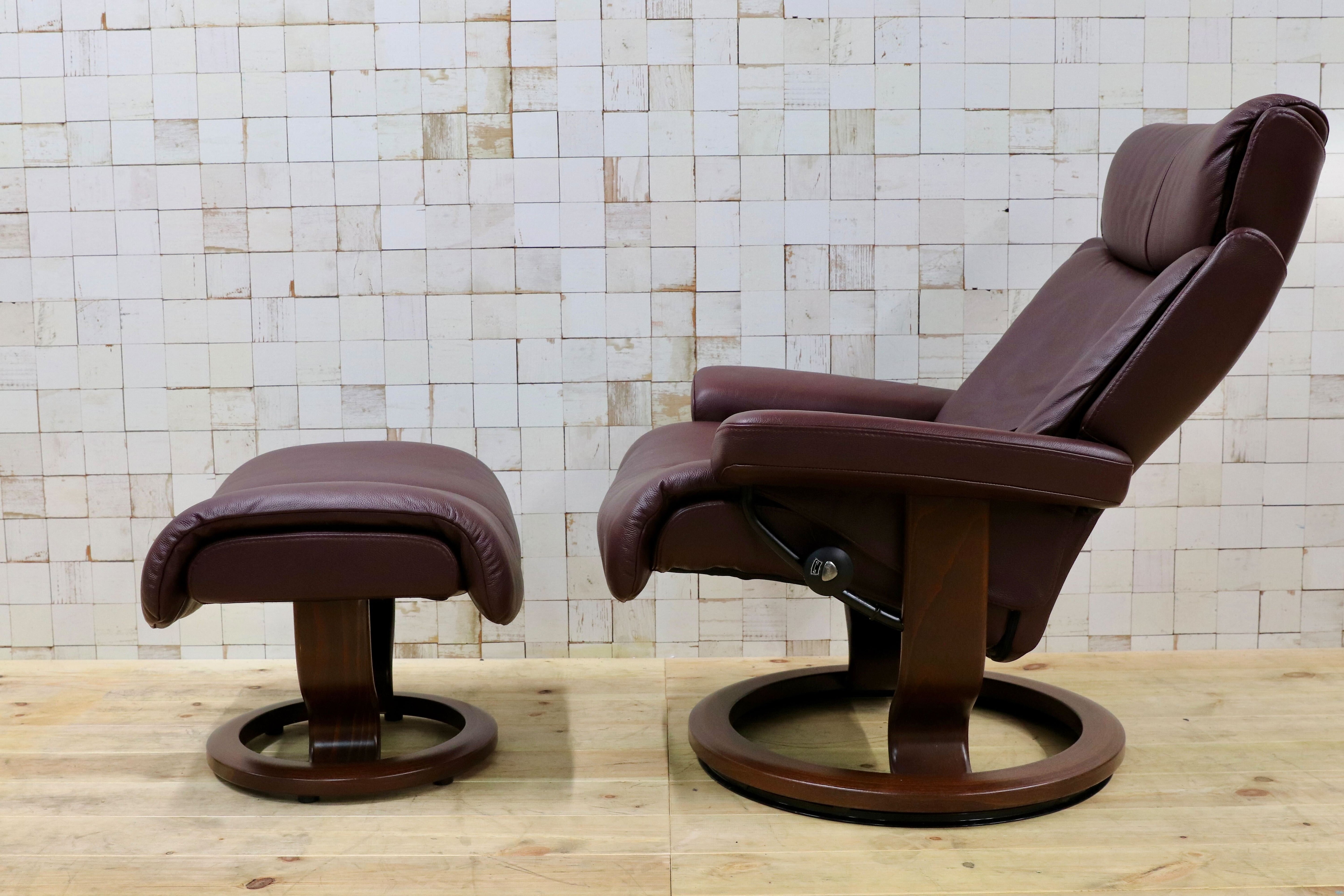 GMHS505○EKORNES / エコーネス ストレスレス Magic マジック M 本革 ボルドー色 北欧 ノルウェー リクライニングチェア 最高級 椅子