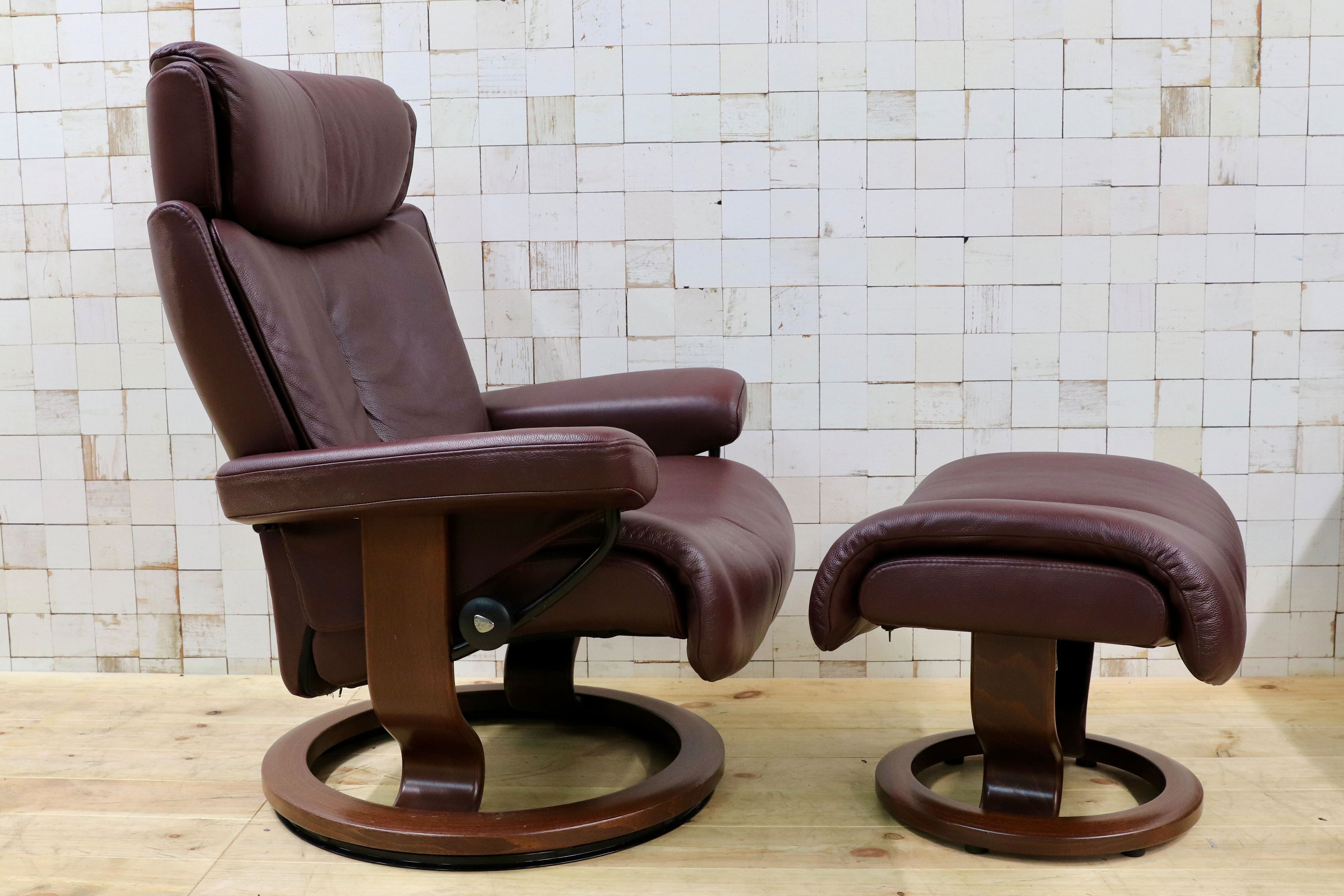 GMHS505○EKORNES / エコーネス ストレスレス Magic マジック M 本革 ボルドー色 北欧 ノルウェー リクライニングチェア 最高級 椅子