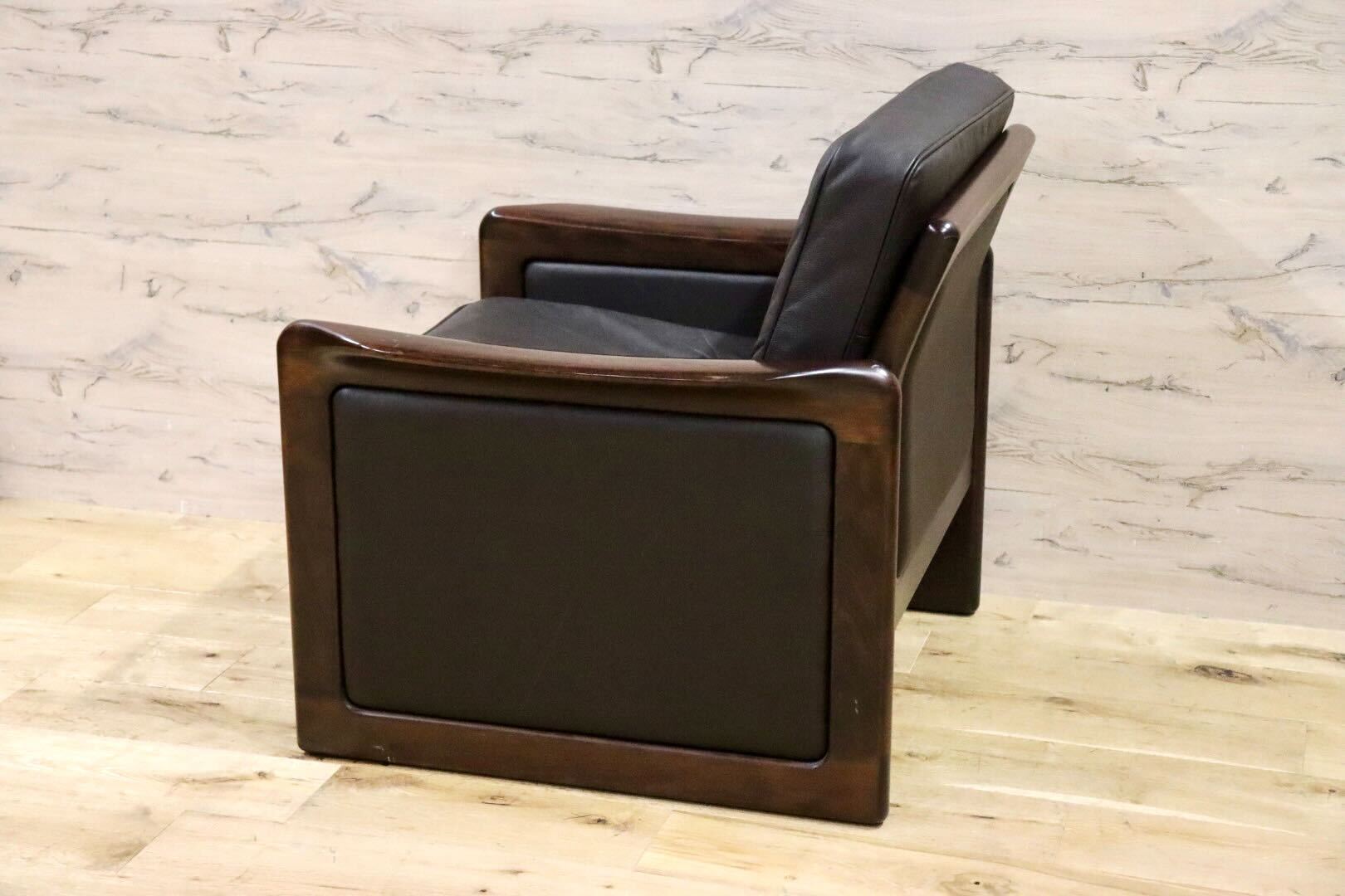 GMGK517D○Dyrlund / デューロン 1人掛けソファ シングルソファ 椅子 北欧 デンマーク ローズウッド 本革 希少 ヴィンテージ 約40万