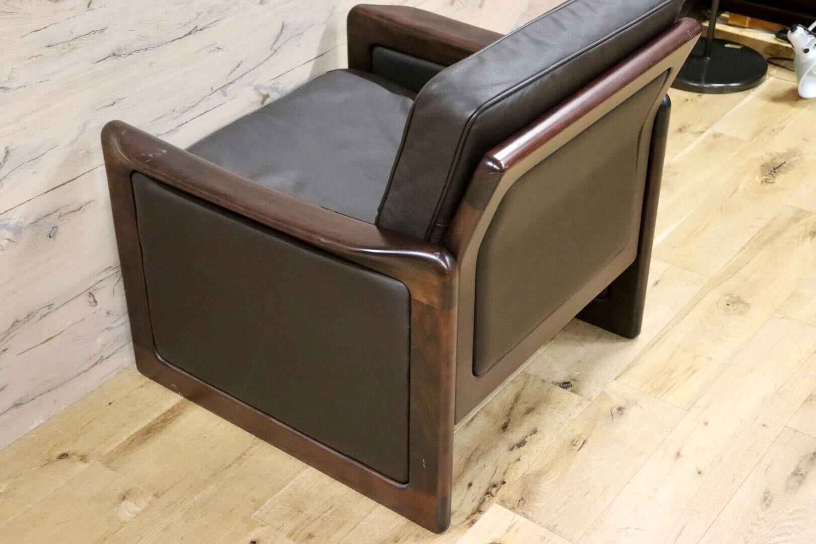 GMGK517D○Dyrlund / デューロン 1人掛けソファ シングルソファ 椅子 北欧 デンマーク ローズウッド 本革 希少 ヴィンテージ 約40万