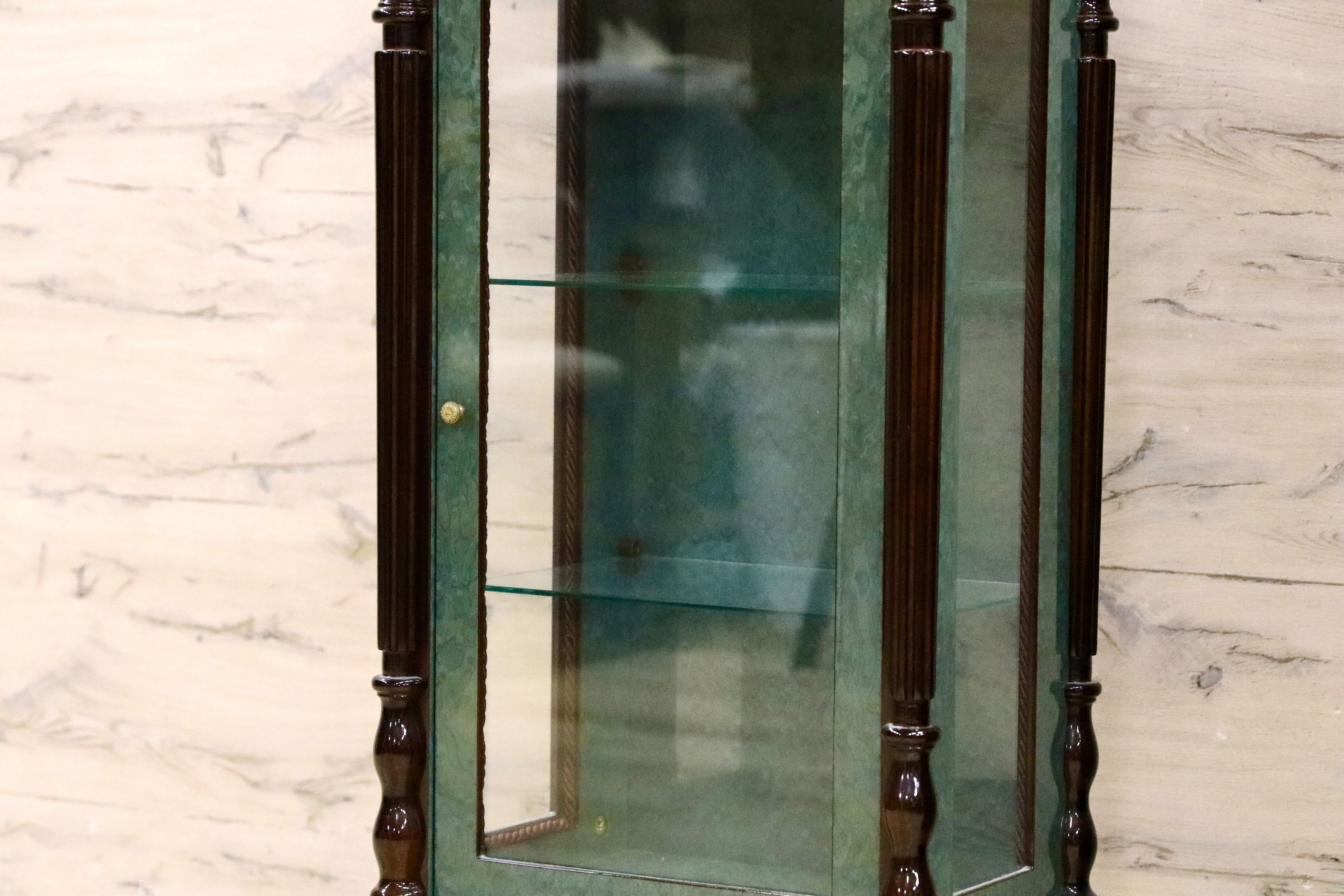 GMIK843○Le Ore イタリア製 キャビネット&置時計 ロココ調 クラシック グリーン 象嵌細工 エレガント 振り子 アートクロック